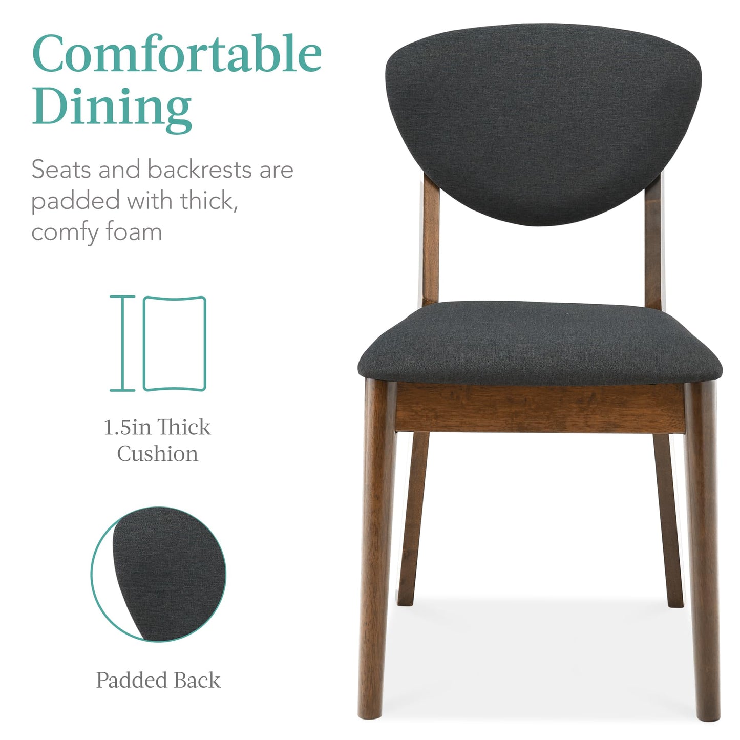 Best Choice Products 5-Piece Dining Set, Compact Mid-Century Modern Table & Chair Set for Home, Apartment w/ 4 Chairs, Padded Seats & Backrests, Wooden Frame - Walnut/Charcoal