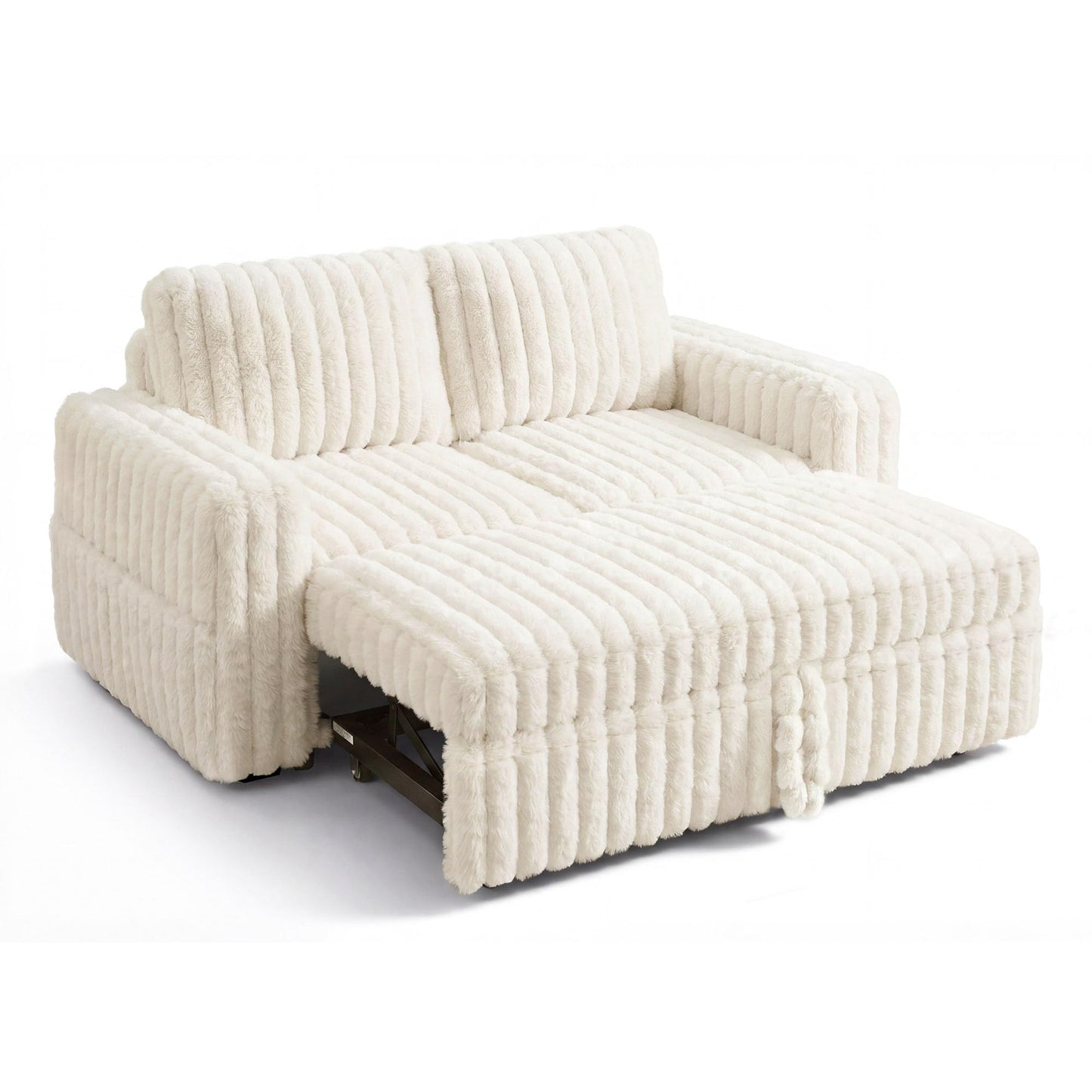 HONBAY Plush Corduroy Loveseat Sleeper Sofa,Modular Pull Out Sofa Bed,Couches for Living Room,Plush Beige