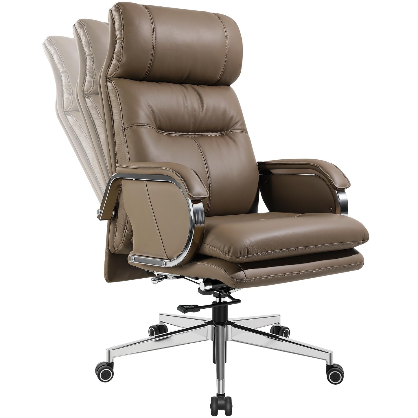 HUAUR Genuine Leather Modern Executive Chair High-Back Support 90 to 150 Degrees Tilt and Upholstered Home Desk Chair with Base 400LB Capacity Swivel Computer Office Chair (Taupe)