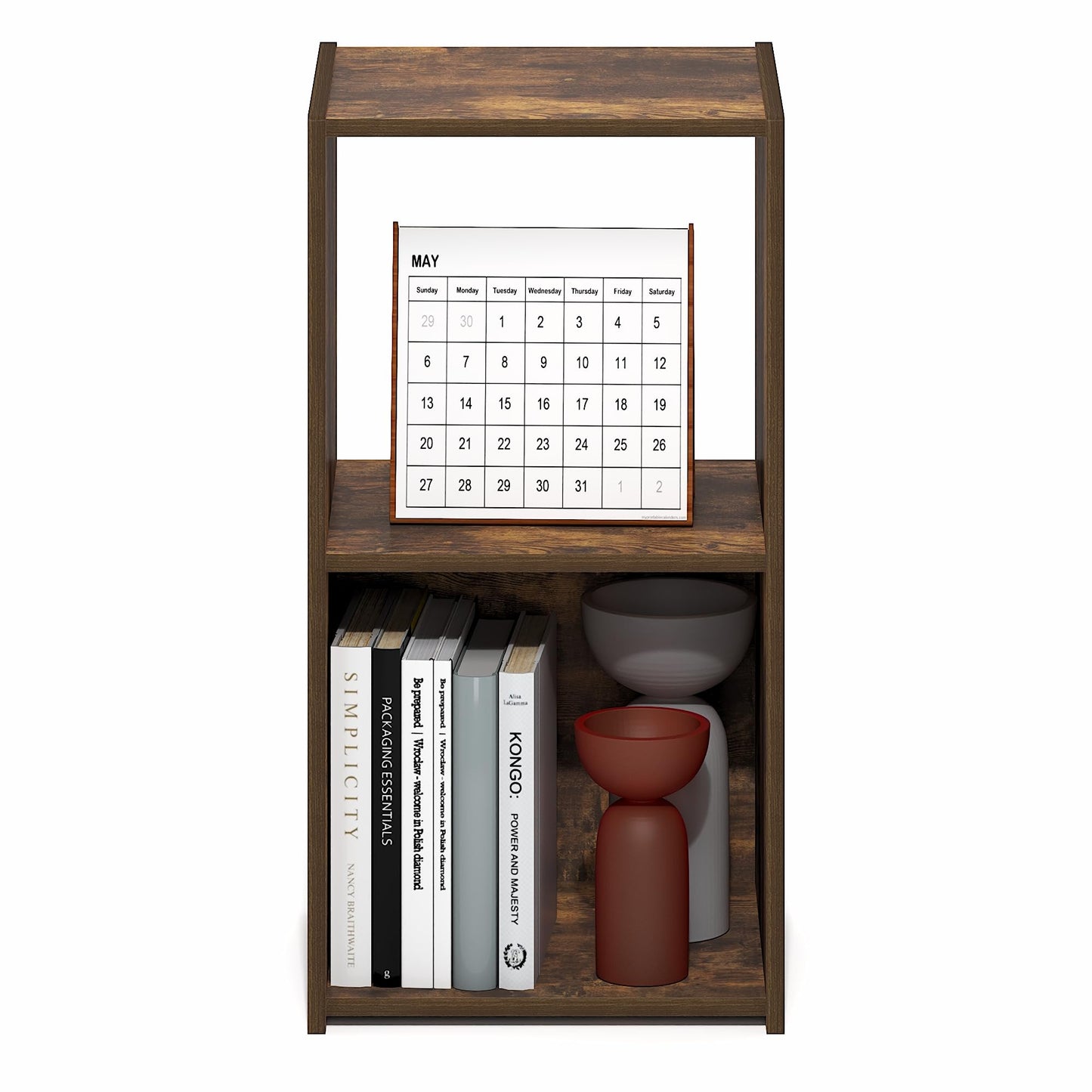 Furinno PELLI Book Shelf, 2-Cube Bookshelf with Open & Closed Back Cubes, 2 x 1 Storage Organizer Cabinet, 12.2 x 11.6 x 24.2, for Living Room, Bedroom, Home Office, Amber Pine