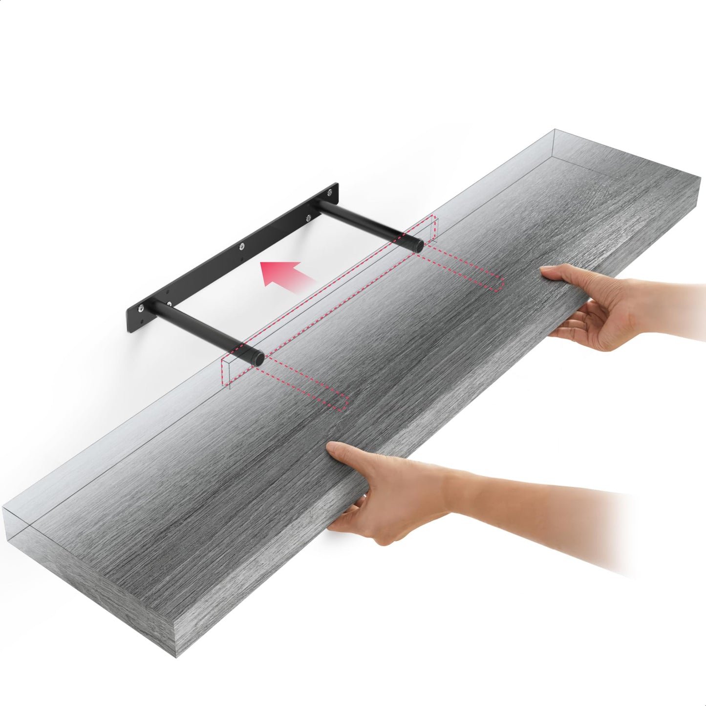 Ballucci Floating Shelf, 36" Wood Wall Shelf with Invisible Brackets for Bathroom, Living Room, Bedroom, Kitchen, Nursery, 8" Deep, Rustic Gray