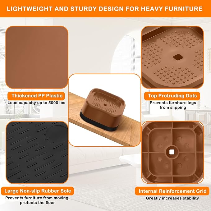 Furniture Risers Adjustable Bed Risers Heavy Duty Lifts Height 2", Square