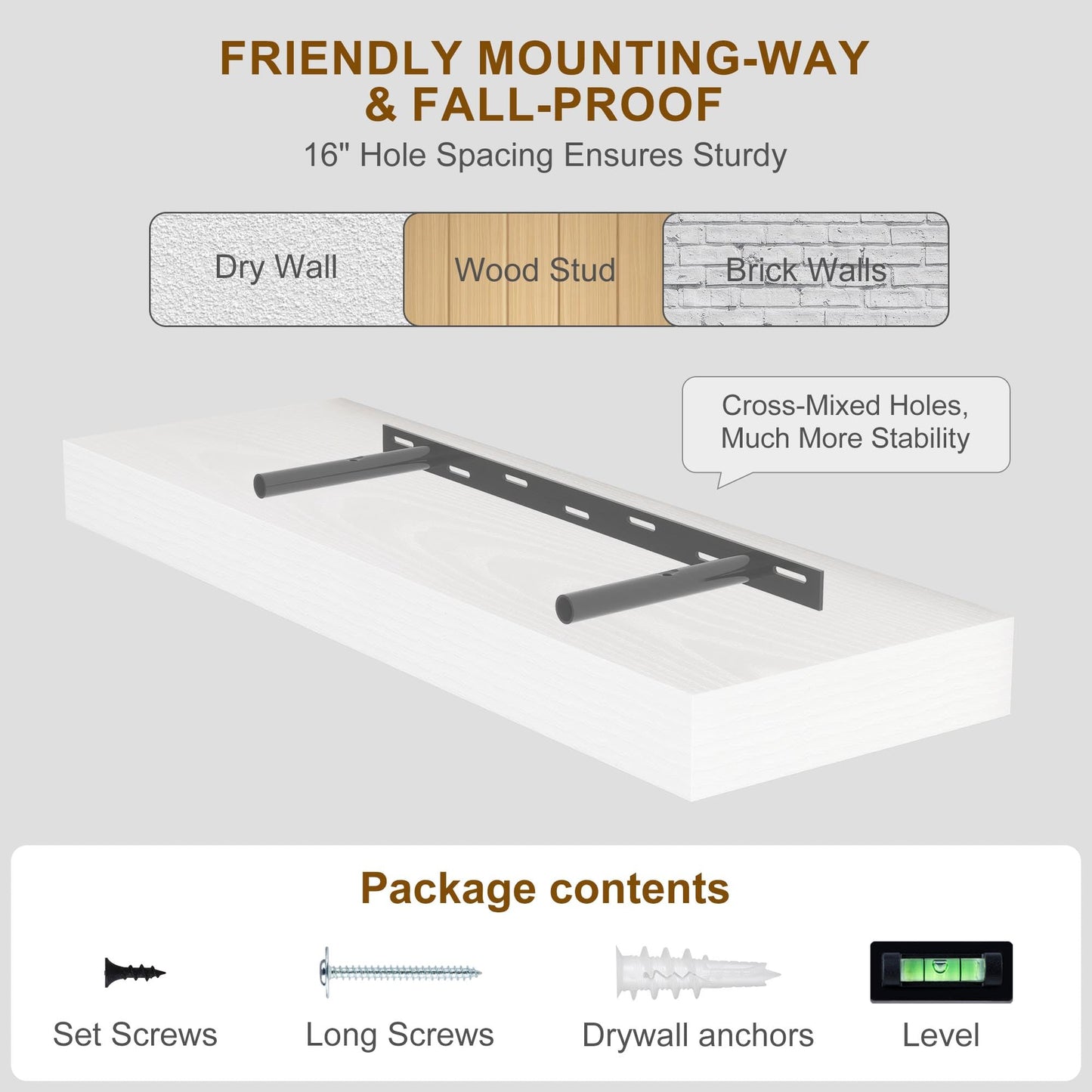 Fun Memories Floating Shelves for Wall, 20Inch Floating Shelves Set of 2, Hanging Shelf with Invisible Brackets, Wood Shelves for Living Room, Bedroom, Kitchen, White