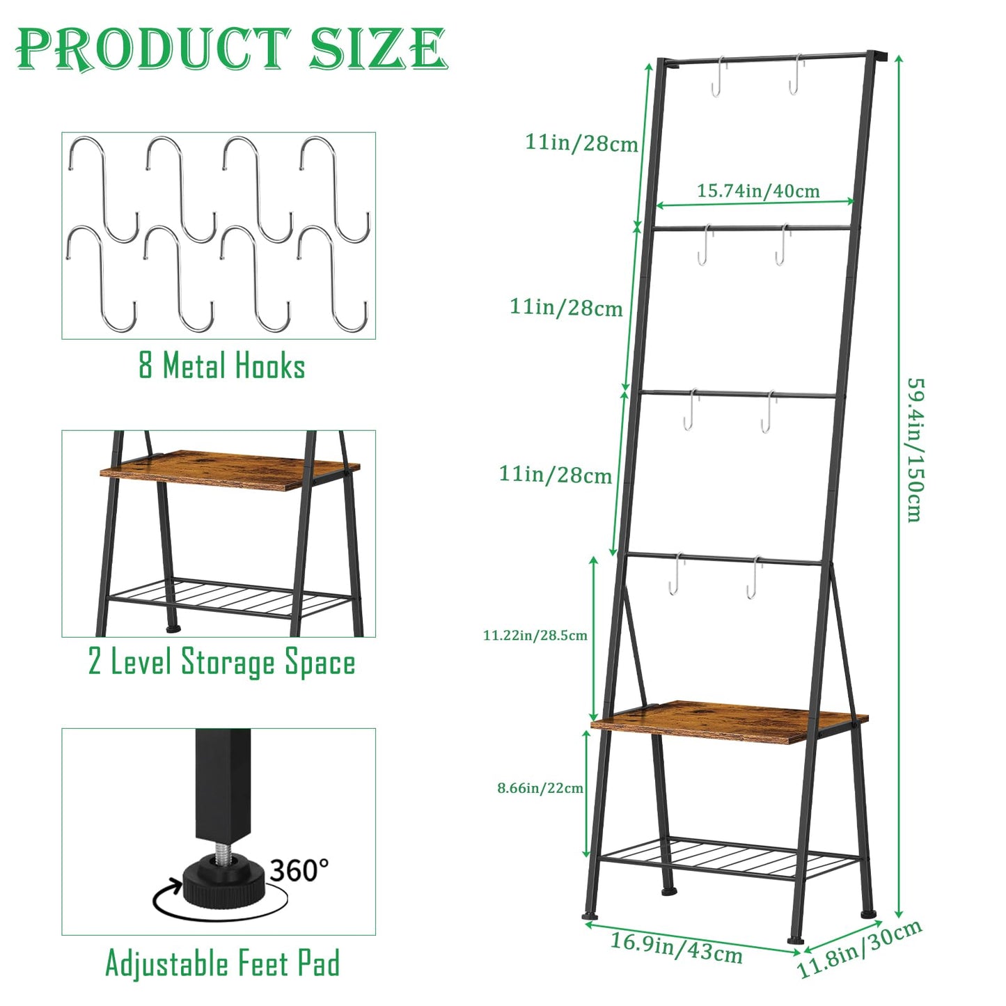 FANSXIVITA Blanket Ladder, 6-Tier Towel Holder with Shelf, Blanket Rack Freestanding, Ladder Shelf with Hooks for Towels Clothes Scarves, Standing Towel Rack for Bathroom Living Room Bedroom, Brown