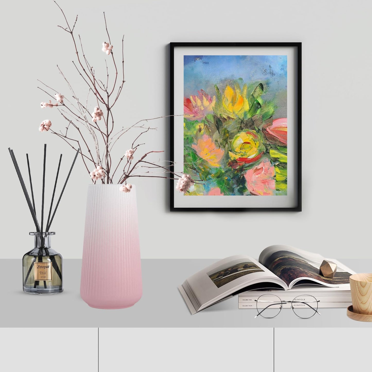 Gradient Pink Ceramic Vase, GUKJOB Cute Flower Vase for Pampas Grass, Home, Living Room, Dining Table, Farmhouse, Office Decor, Bedroom, Table, and Kitchen Shelf (XL Gradient Pink)
