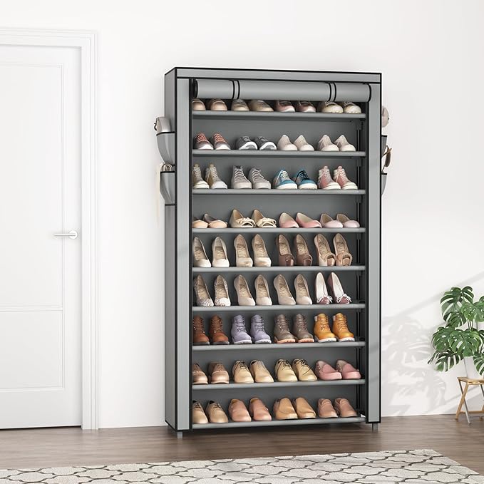 LANTEFUL Shoe Rack with Covers 10 Tier Tall Shoe Rack Organizer Large Capacity