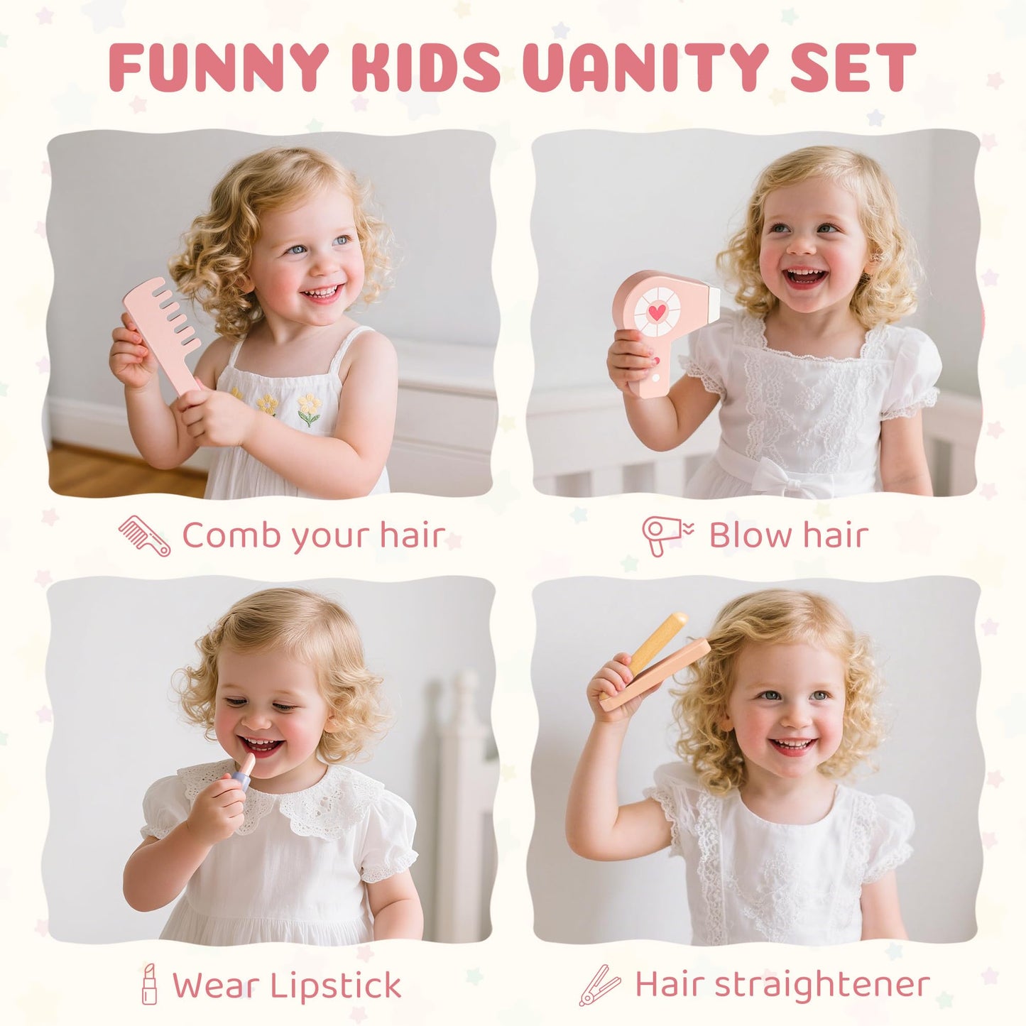 ROBUD Kids Vanity Table and Chair Set, Pink Girls Vanity with 11Pcs Accessories, Pretend Play Kids Vanity with Mirror and Drawer, Princess Makeup Desk Dressing Table, Ideal Gift for Girls Age 3+