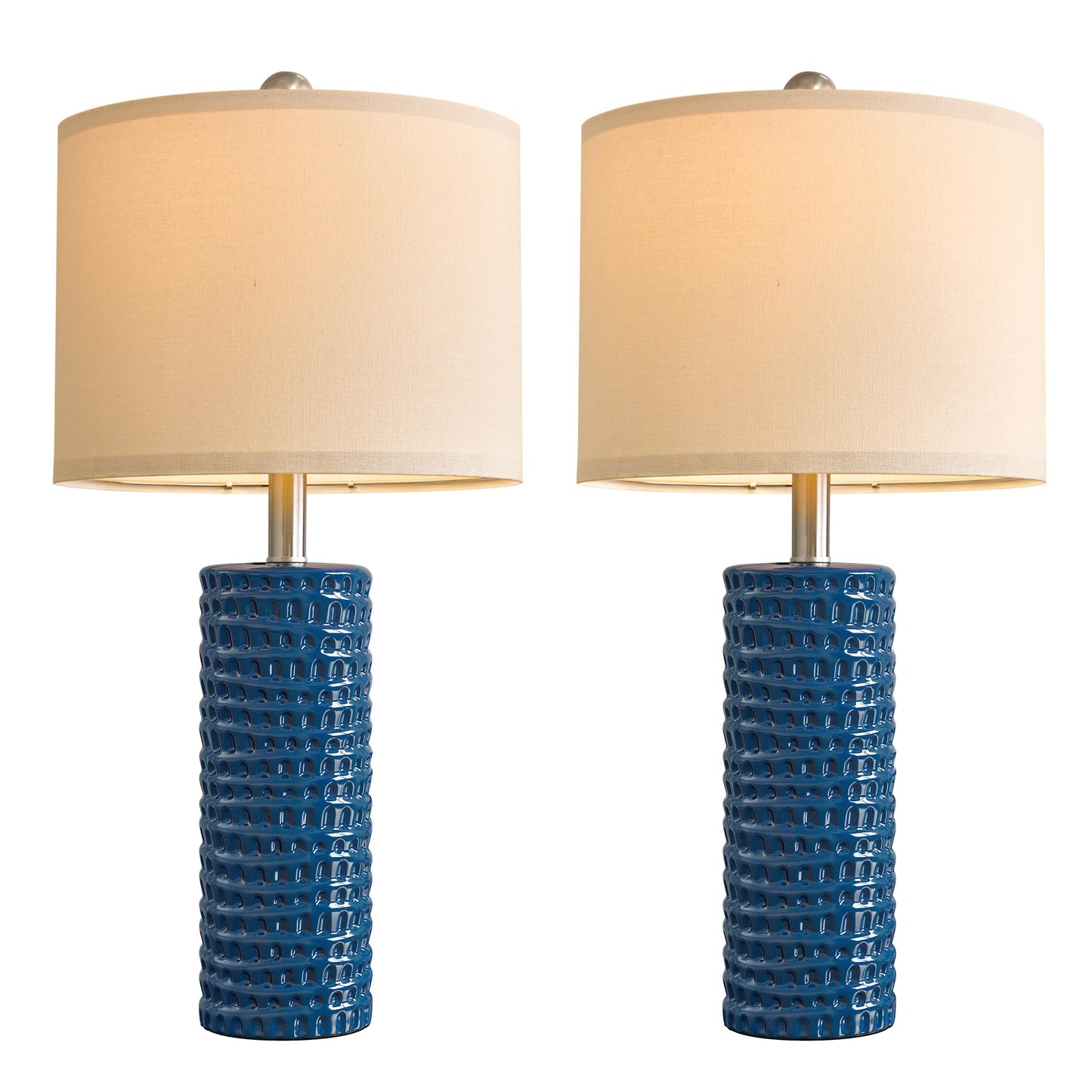 PORTRES 24.75" Modern Accent Ceramic Table Lamp Set of 2 for Bedroom Desk Decor Bedside Lamps for Living Room Study Room Office Dorm Farmhouse Nightstand Lamp End Table Lamps (Blue)