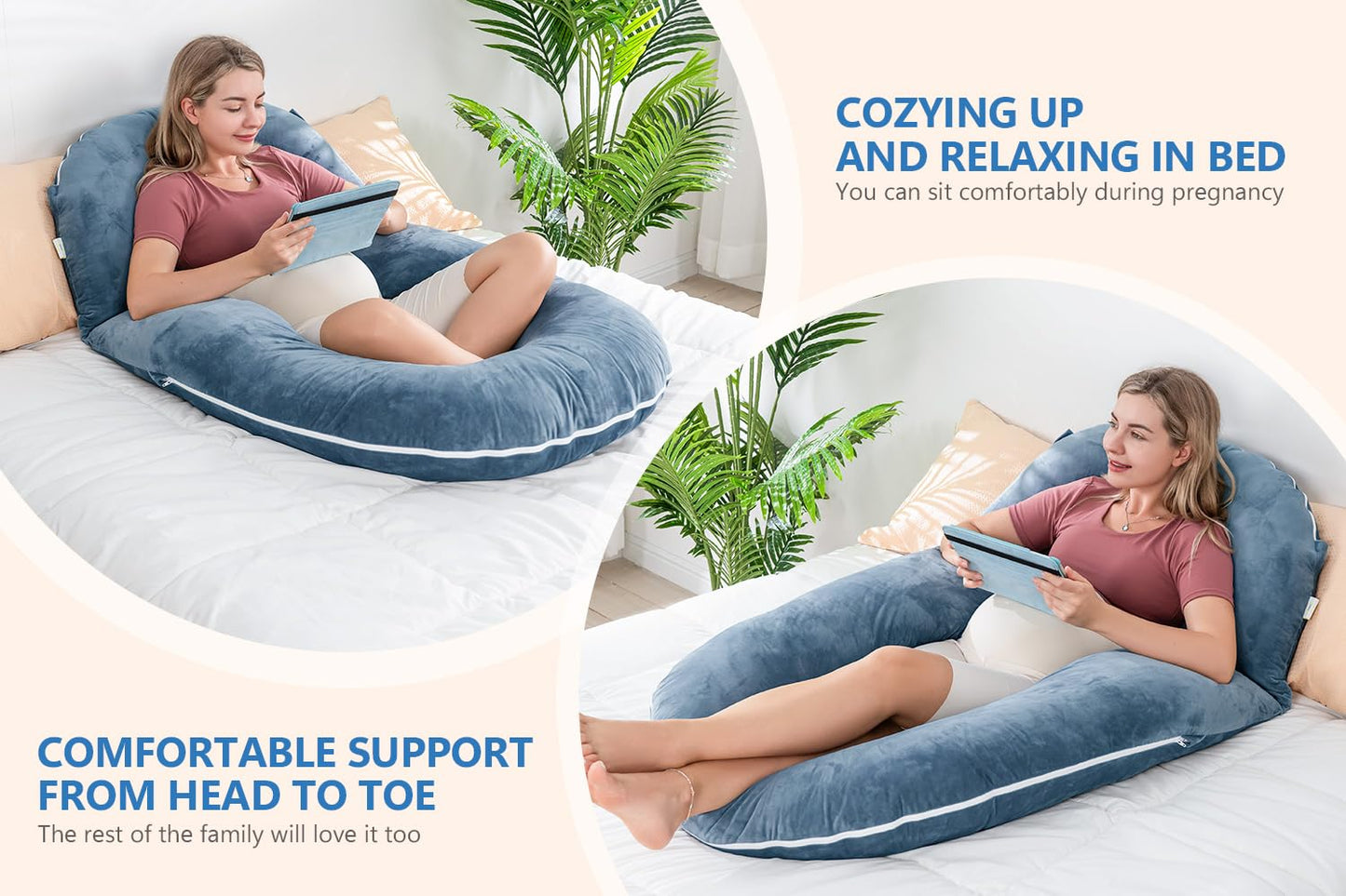 INSEN Pregnancy Pillows, Multi-use Maternity Pillows for Sleeping and Nursing, Sit up Pillow for Adults (Blue)