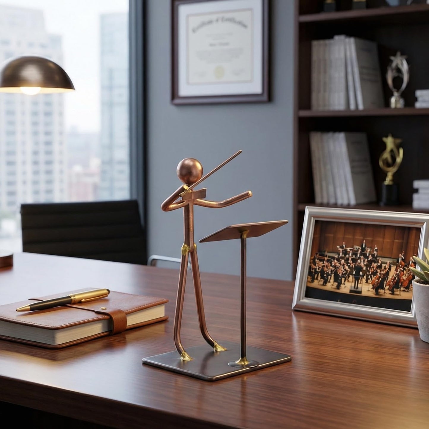 Metal Music Director Figurine – Handcrafted Copper Conductor Sculpture – Baton Maestro Ornament & Orchestra Statue – Classical Art Decor for Home Office Display – Unique Desktop Gift – 4.5 Inches Tall