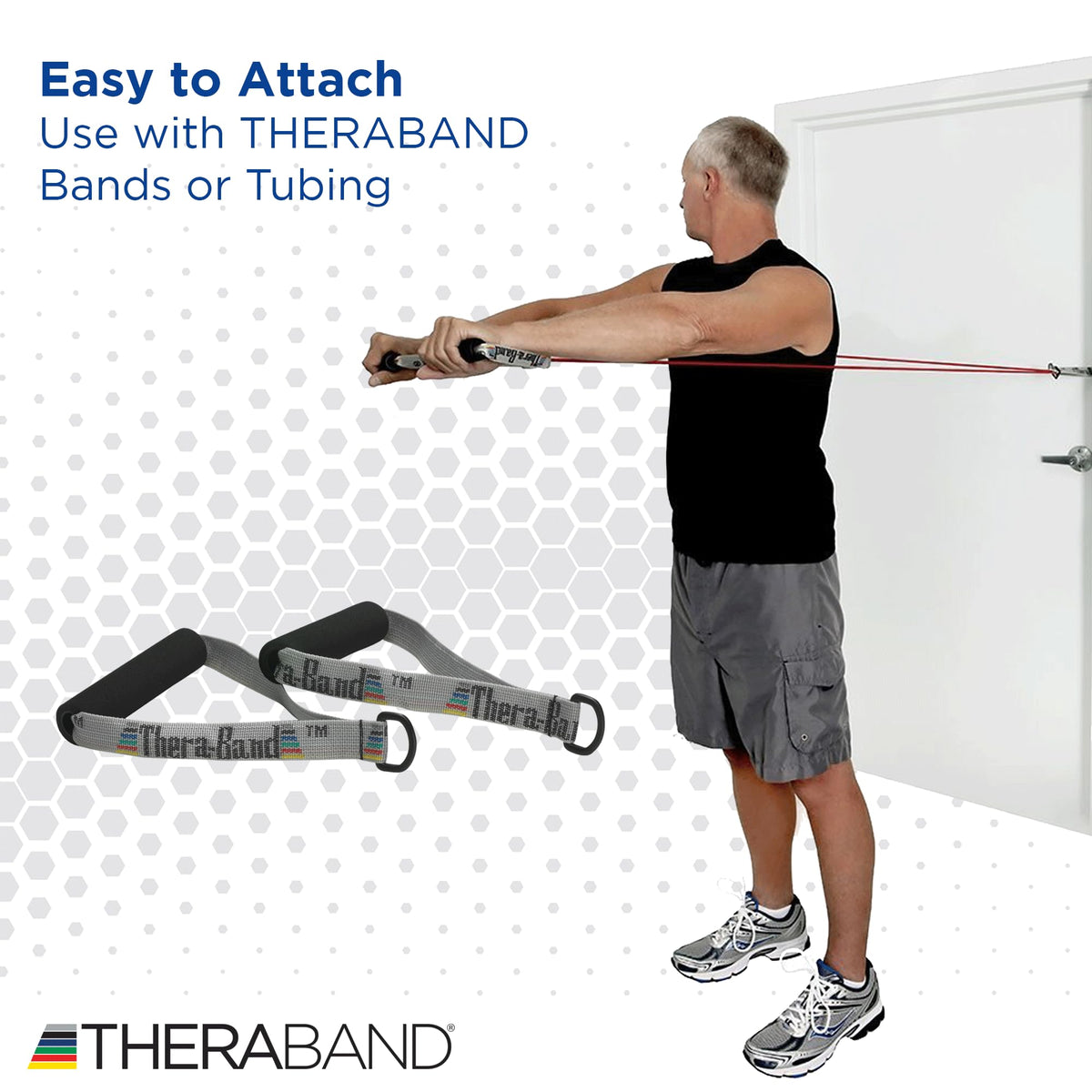 THERABAND Resistance Band Handles, Attachments for Resistance Bands and Tubing, Pair of Foam Grip Pull Handles for Lower and Upper Body Exercises, Pilates, Yoga, Home Workouts without Weights