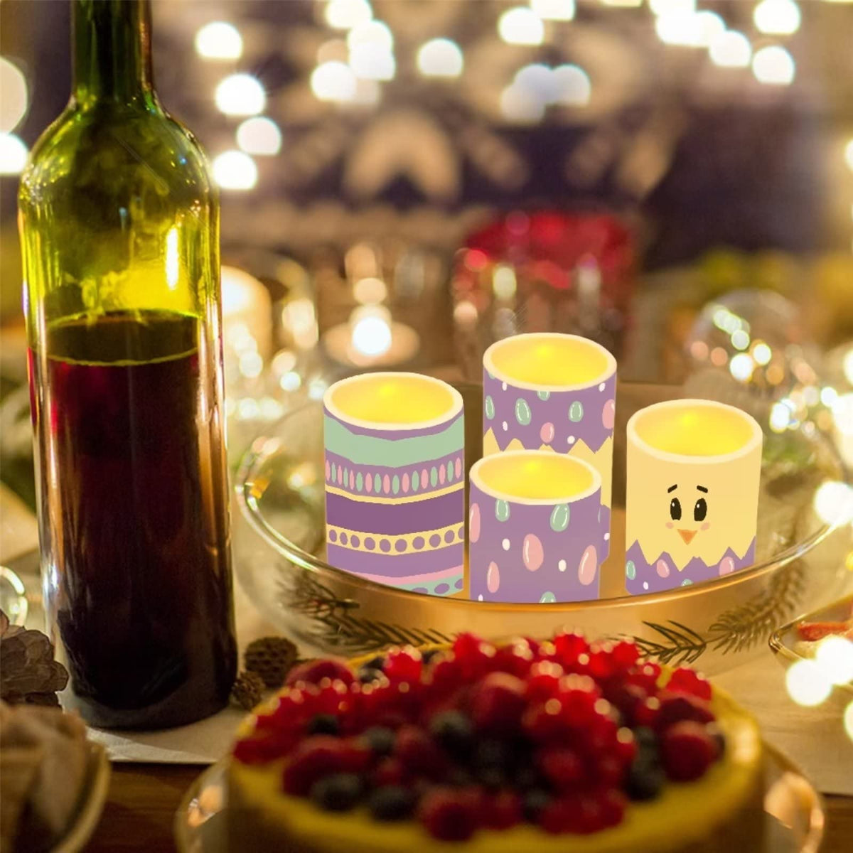 Cozeyat Multi Color Candles 4 Packs,Cute Egg Design Flameless LED Tealights with Remote and Timer,Plastic Realistic Wax Pillar Electric Votive Tea Lights Multi Color,Happy Easter Day Gifts