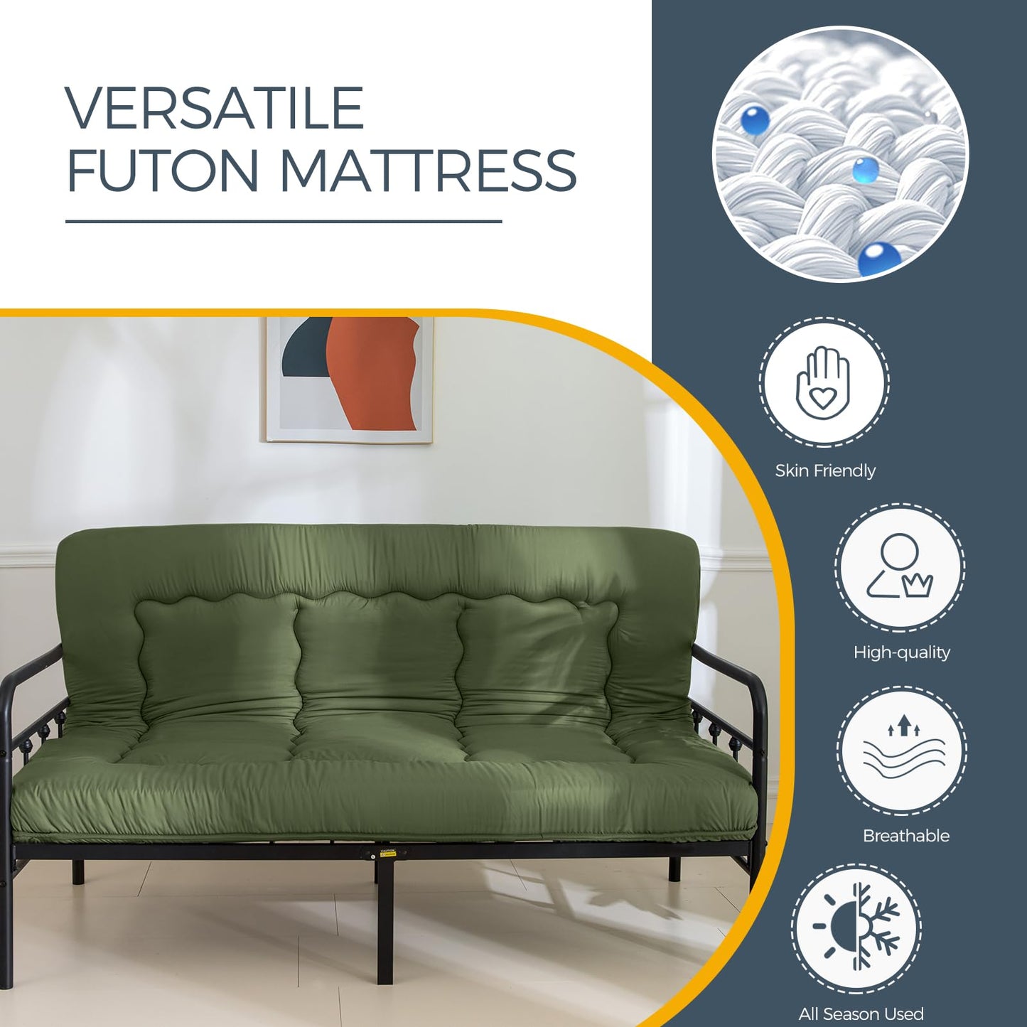 MAXYOYO 6" Extra Thick Japanese Floor Mattress Futon Mattress, Foldable Tatami Pad for Adults, Roll Up Floor Mat for Living Room Guest Room RV, Green, Twin