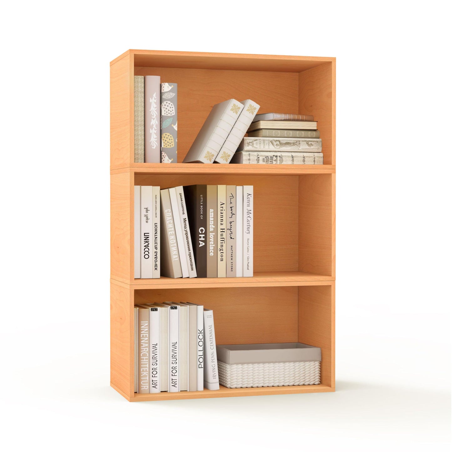WHOOSPEREH 3 Cube Organizer Bookcase, Easy Assembly Wooden Open Shelving Unit Book Shelf, Expandable Storage Shelves for Living Room, Office, Bedroom, Beech Color (1 Set)