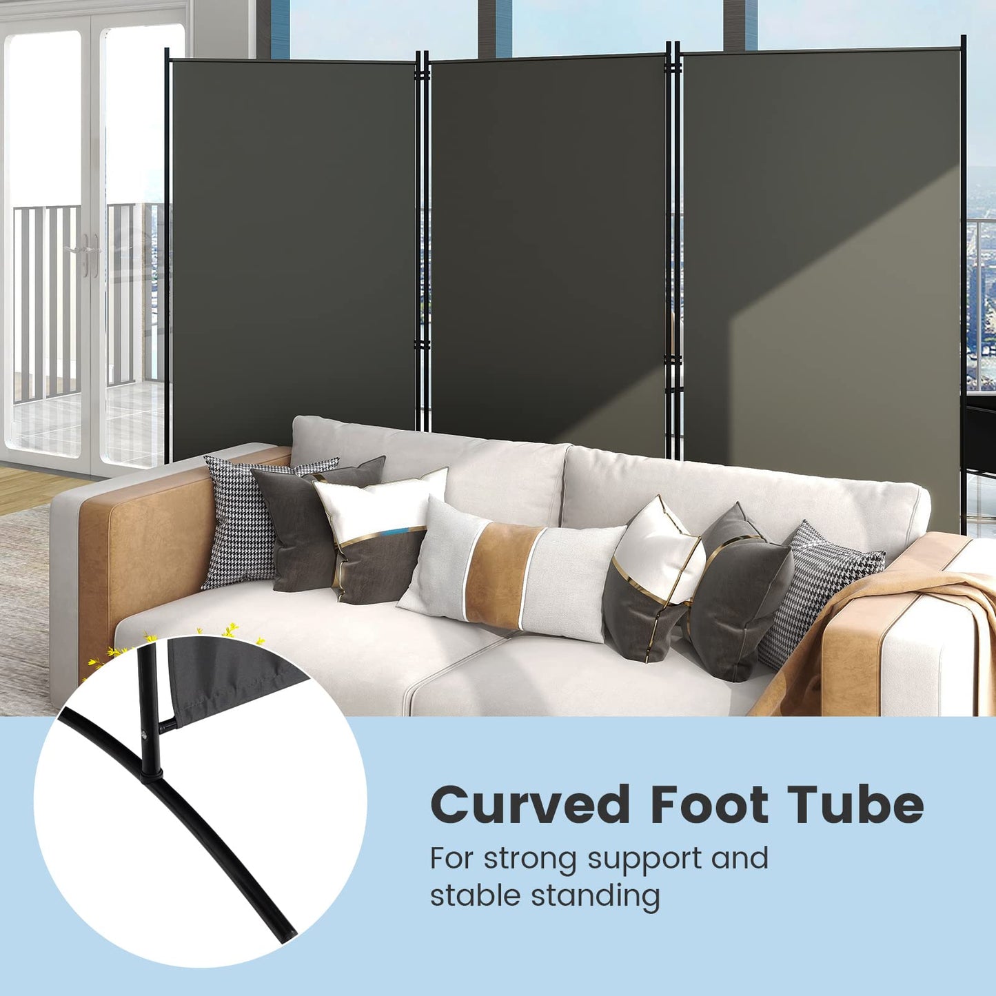 Giantex 6 Ft Tall 3 Panel Room Divider Black, Lightweight Portable Folding Privacy Screen, Freestanding Partition Wall Divider and Separator for Bedroom Home Office Apartment Studio