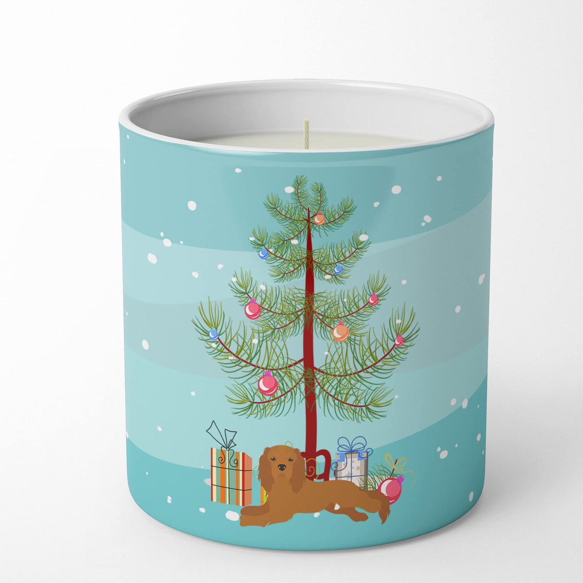 Caroline's Treasures CK3495CDL Ruby Cavalier King Charles Spaniel Christmas Tree 10 oz Decorative Soy Candle Nature Soy Wax Essential Oil Home Decor Ideal for Bedroom Kitchen Bath Office Gift, 10 oz