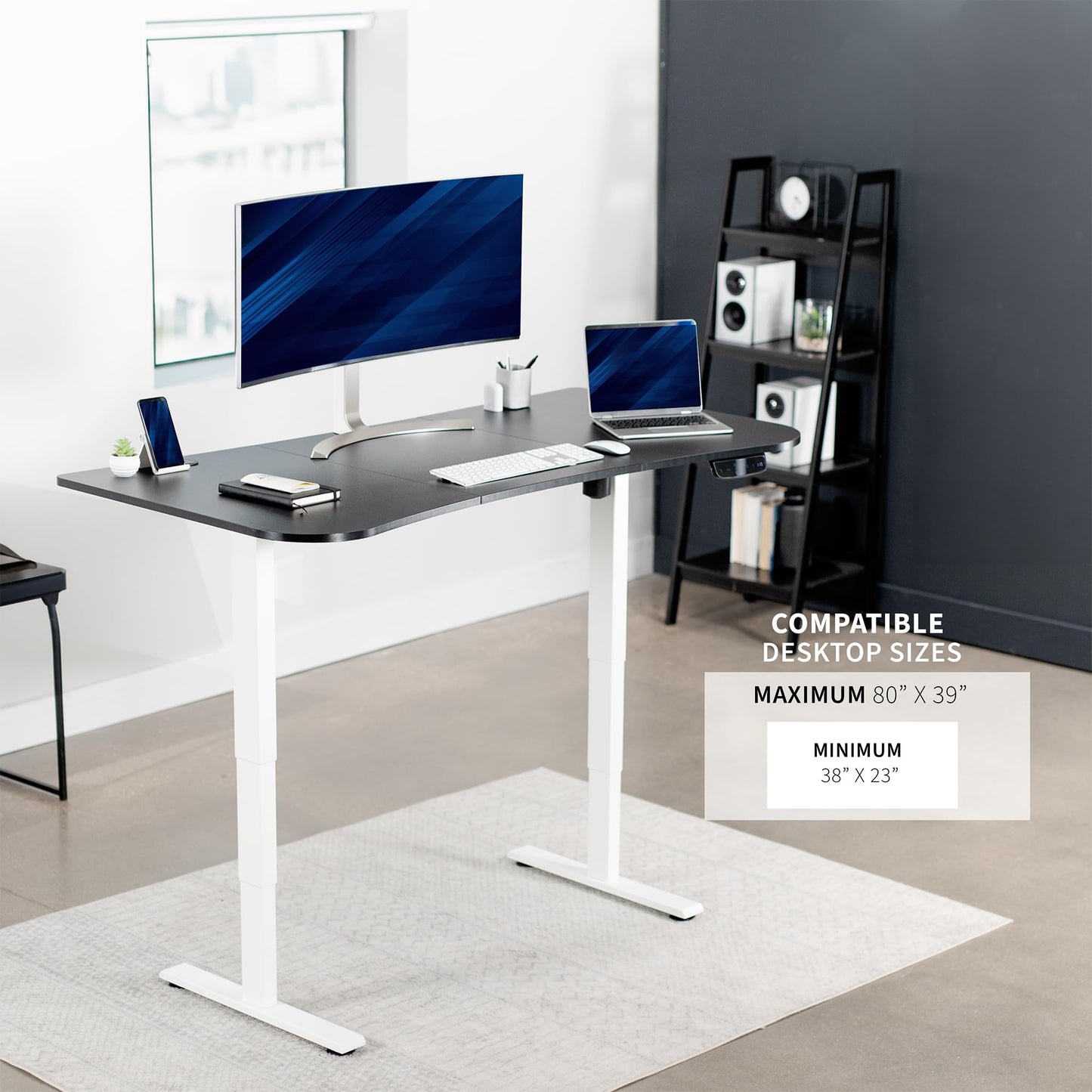 VIVO Electric Stand Up Desk Frame Workstation with Memory Touch Pad, Single Motor Ergonomic Standing Height Adjustable Base, White, DESK-V102EW