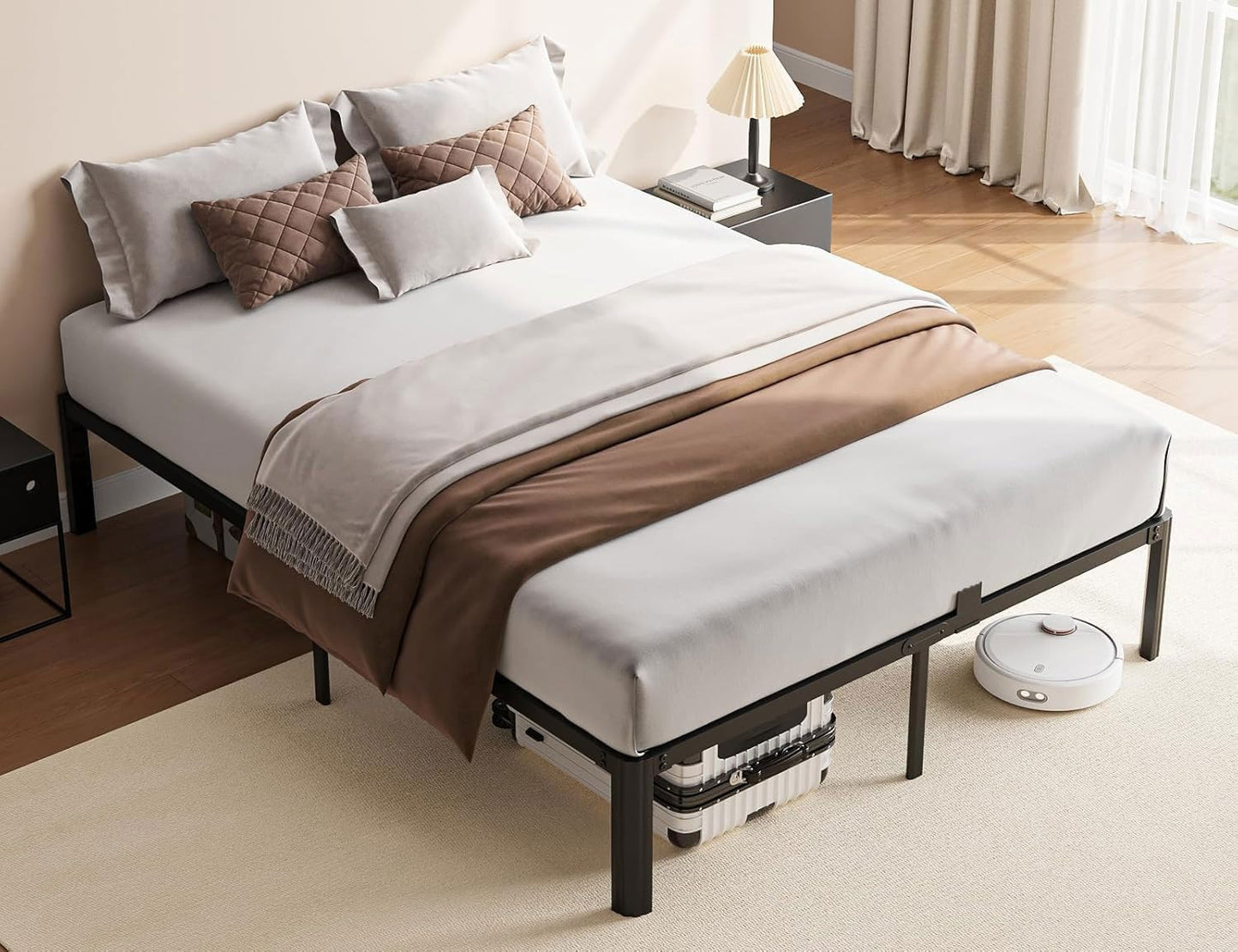 XUKIL 14 Inch Full Size Metal Bed Frame, Heavy Duty Platform Bed Frame with Headboard Compatible, Under Bed Storage, Noise Free, No Box Spring Needed, Mattress Retainers, Easy Assembly