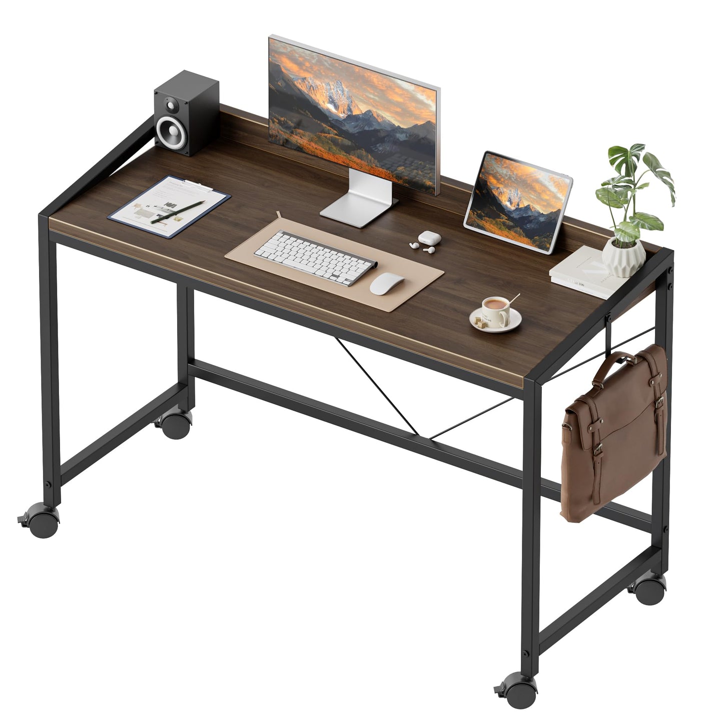 Mericonia 40 inch Rolling Computer Desk with Wheels, Gaming Desk for Small Spaces, Modern Simple Style Table for Home Office, Study Writing Table