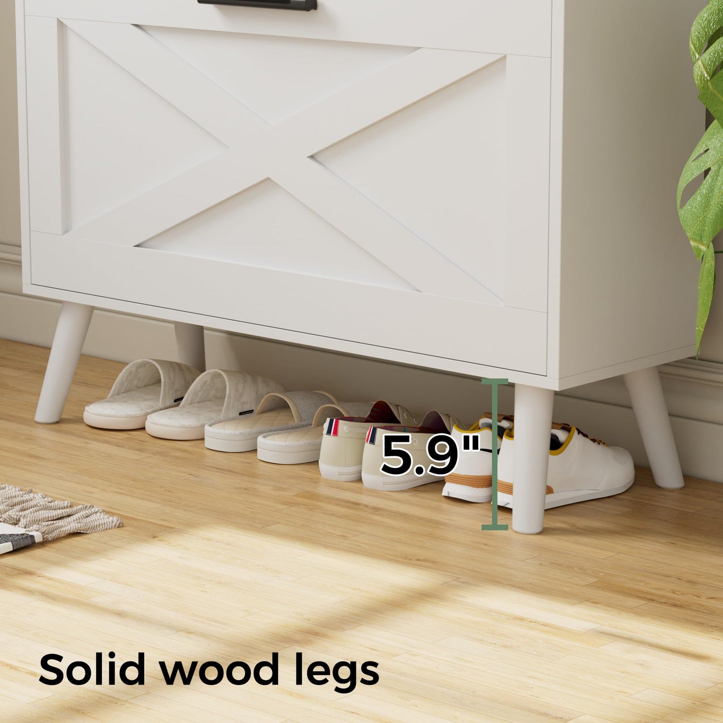 Homleke 32" W Farmhouse Shoe Storage Cabinet with 2 Flip Drawers and Barn Door Design, Adjustable Shelves, Modern Hidden Slim Narrow Shoe Rack Cabinet for Entryway, Foyer, Hallway, Living Room, White
