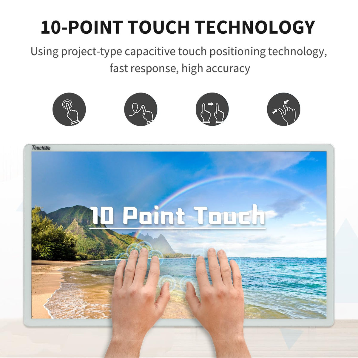 TouchWo Capacitive Multi-Touch Screen Industrial Monitor, 16:9 Display, Built-in Speakers, USB, VGA, DVI & HD-MI Ports, Digital Signage Displays and Player for Advertising (21.5-Inch White)