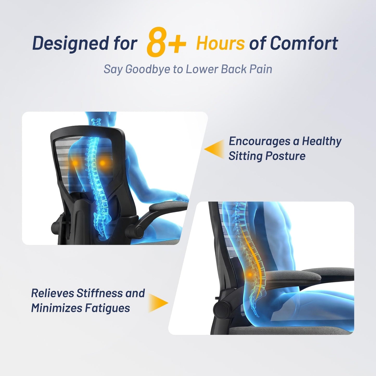 QLTPLUS Office Desk Chair for Long Hours & Back Pain Relief – 4“ Thick Molded Foam Cushion, Enhanced Lumbar Support, Padded Flip-up Armrests, Ideal for Office or Study, Dark Gray