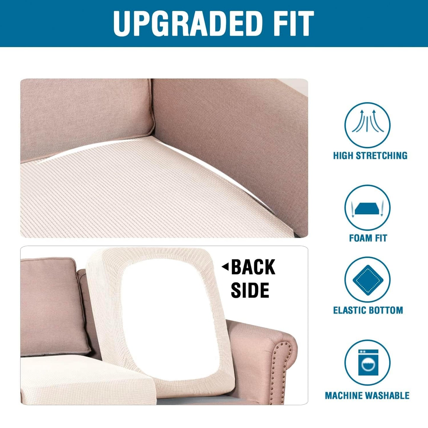 H.VERSAILTEX Multi-Pieces Sofa Covers for Three Cushion Couch Sofa High Stretch Seat Cover Jacquard Textured Twill Fabric(3 Seat Cover Plus 3 Back Cushion Covers, Ivory)