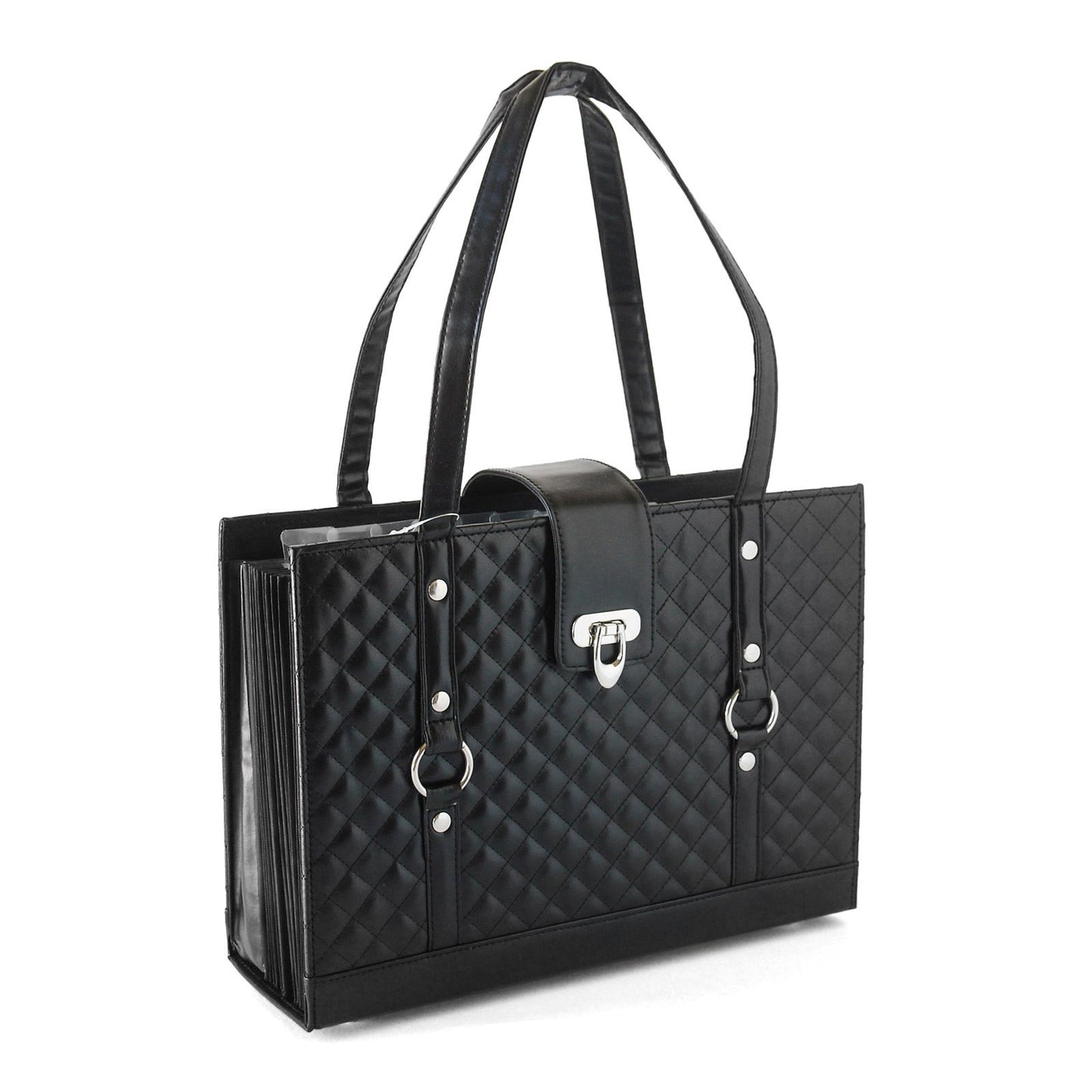 Texture Faux Leather File Organizer Tote -(Black)