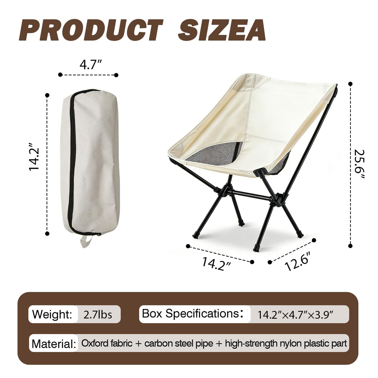 Wind Tour Portable Camping Chair Foldable Outdoor Chair for Hiking Camp Backpacking Lawn Beach Fishing Picnic with Carry Bag (Off White)