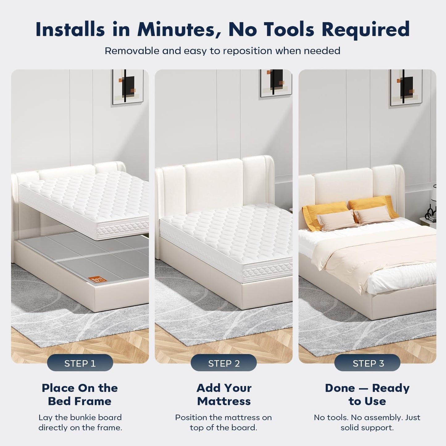 BedBro Bunkie Board King 10mm (76" x 80") - Grey Under Mattress Support, Anti-Sag & Noise-Free, Breathable Low Profile Bed Board for Metal Frame, Platform & Slatted Beds