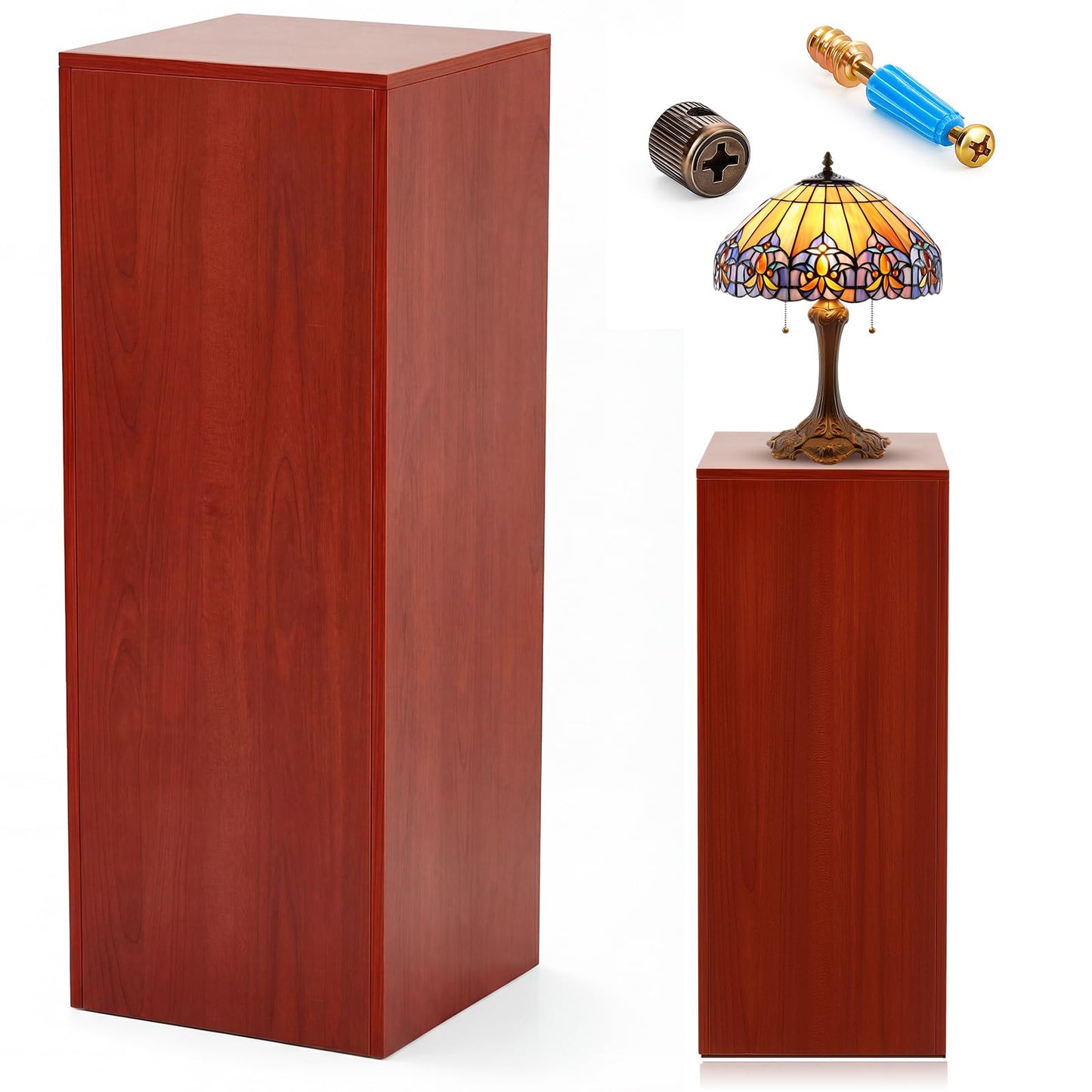RattanView Wooden Cube Display Pedestal Stand, 15 x 15 x 36 Inch Sculpture Pedestal Stand, Display Riser Column Pillar Easy Assembly Required for Gallery Store Home Wedding Party Event Decor