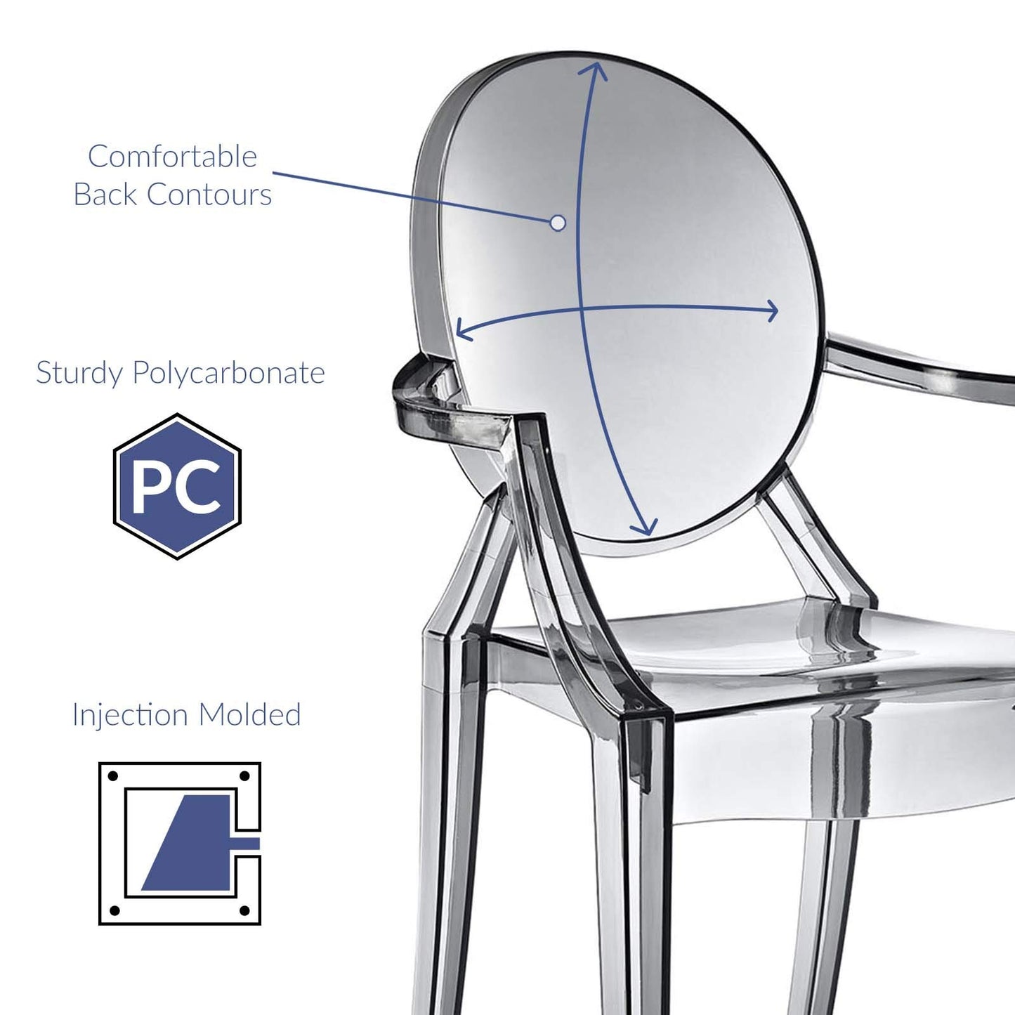Modway Casper Modern Acrylic Stacking Kitchen and Dining Room Arm Chair in Smoke - Fully Assembled