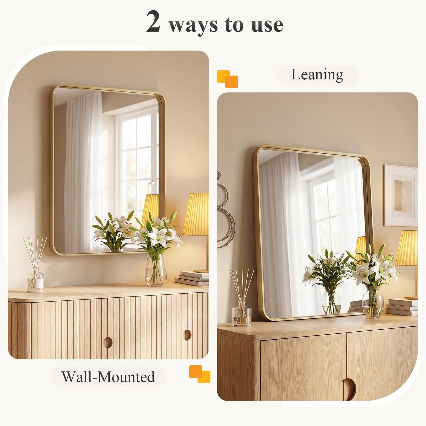 Sweetcrispy Bathroom Wall Mirror, 30x22 Inch Wall Mount Mirror for Over Sink, Modern Rounded Rectangle Vanity Mirrors with Matte Metal Framed, for Home Decor, Living Room, Bedroom, Gold