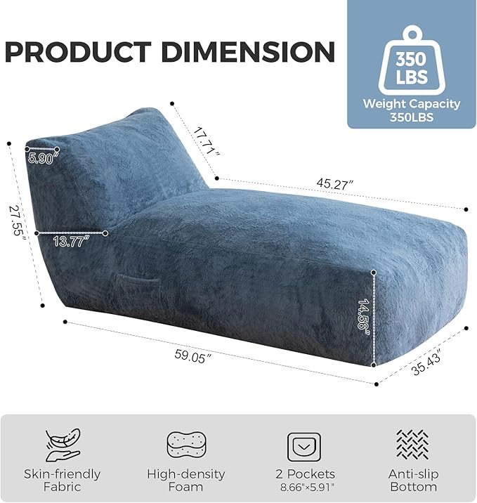 Giant Bean Bag Chair for Adults, Big Faux Fur Plush Bean Bag Lounger, Large