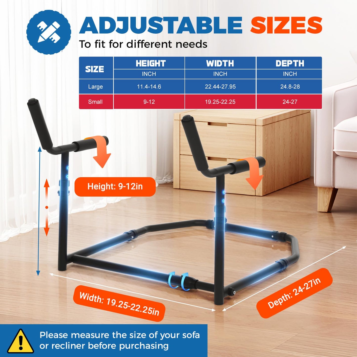 Fanwer Stand Assist for Couch and Sofa, Settee Lift Assist for Elderly, Y-Shaped Grab Bar Standing Aid for Patients, Adults, Seniors and Disabled, Adjustable Daily Living Mobility Aid, Black,Small