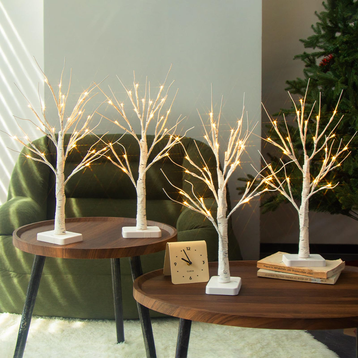 PABIPABI Lighted Birch Tree, Christmas Tree with 24 LED Lights, Tabletop Centerpiece Artificial Tree Lights with Timer for Home Office Bedroom Wedding - Set of 4