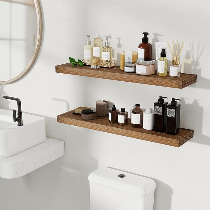 Fun Memories Floating Shelves for Wall, 32 Inch Set of 2 Rustic Wood Wall