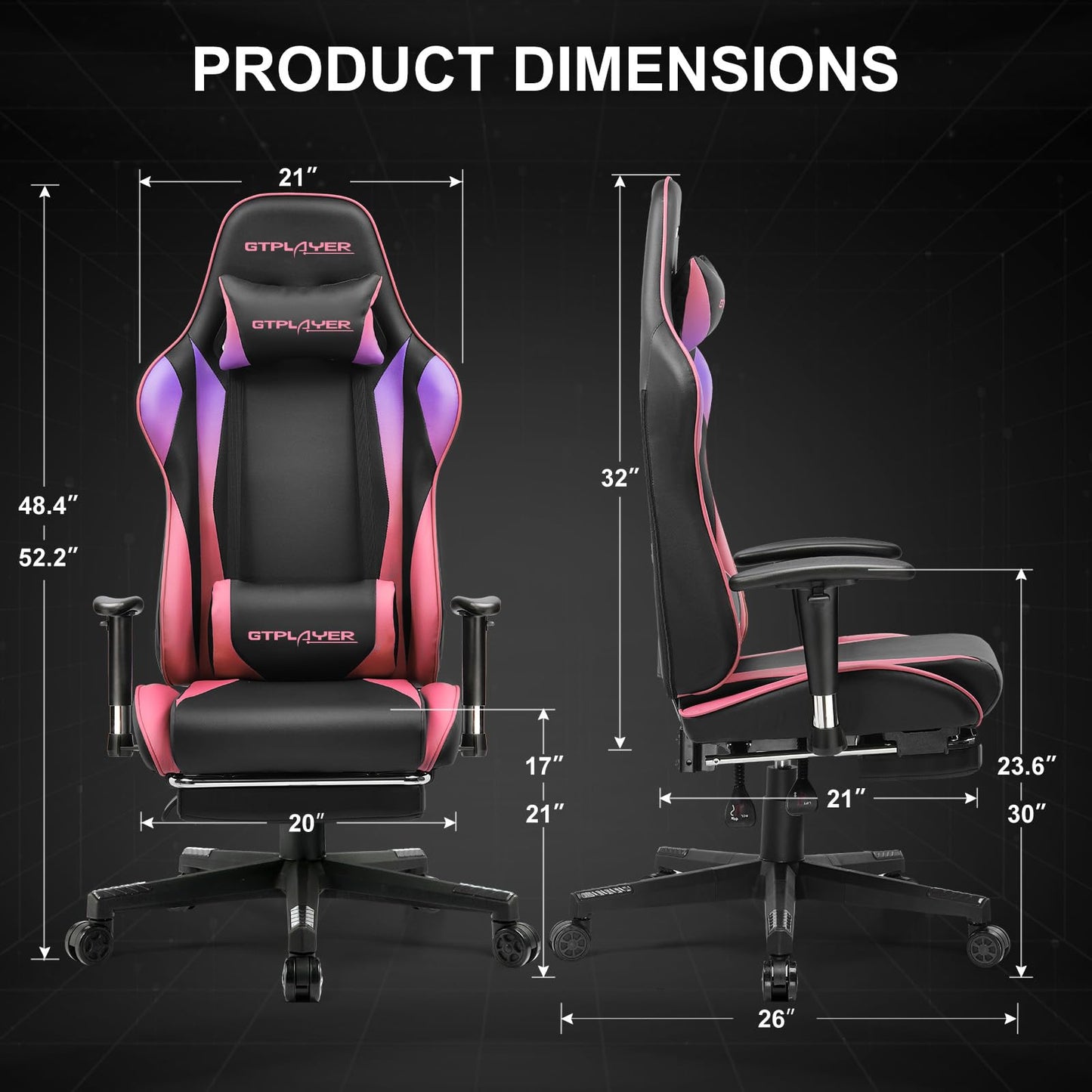 GTPLAYER Gaming Chair with Footrest, Ergonomic Computer Game Desk Chair, Recline Gaming Chair Seat Height Adjustment, Swivel Rocker with Headrest and Lumbar (Colorful)