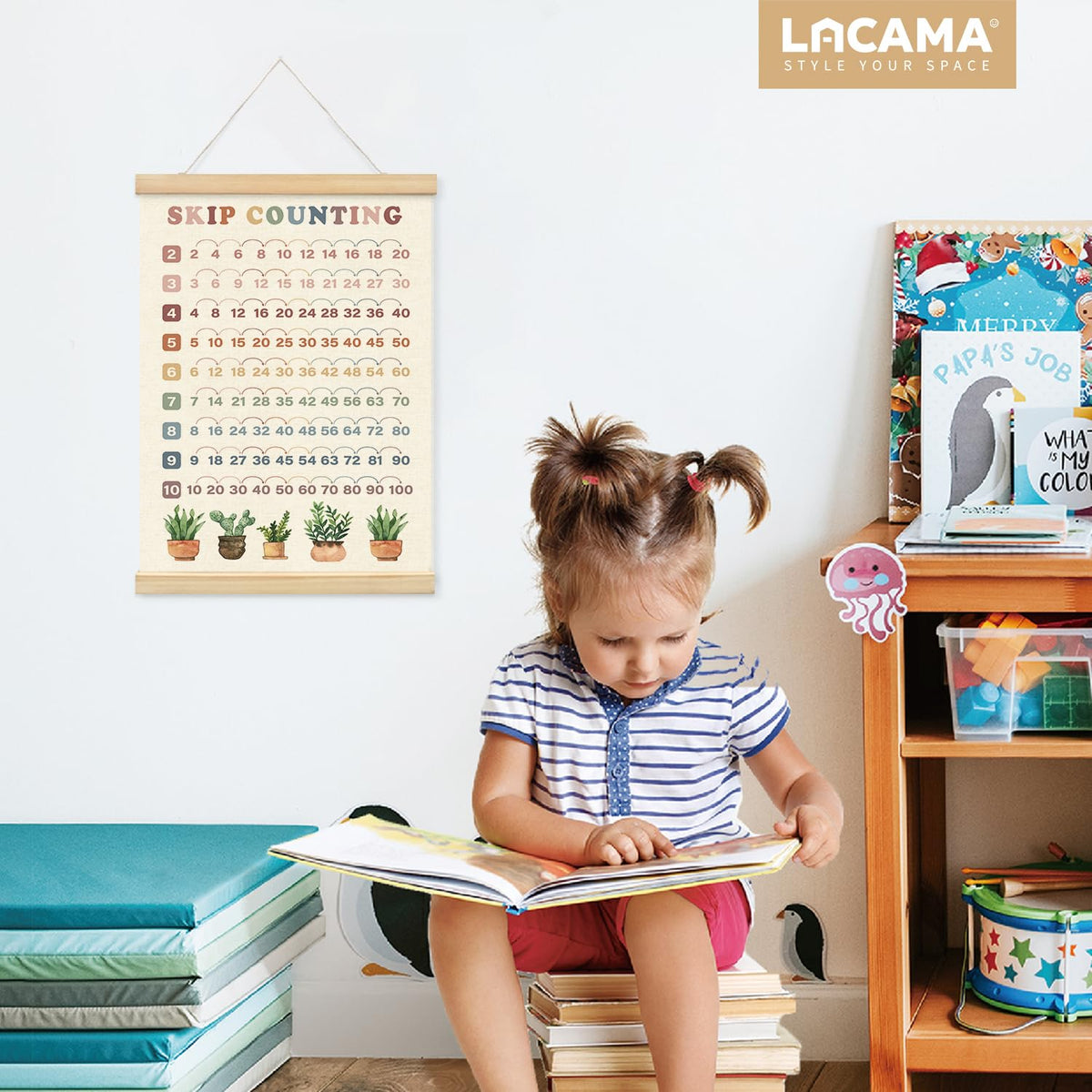 Lacama Skip Counting Chart Educational Math Wooden Poster Hanger Plant Classroom Decor, Multiplication Chart Homeschool Organization Math Posters, Times Table Charts For Grade School Classroom Posters