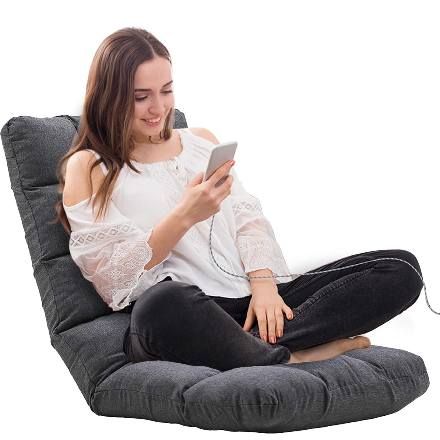 FLOGUOR Floor Chair Floor Lounger Chair 42-Position Recliner Adjustable Foldable Video Gaming Meditating, Reading, Padded Comfortable Seat, Indoors (Grey) 8812GR