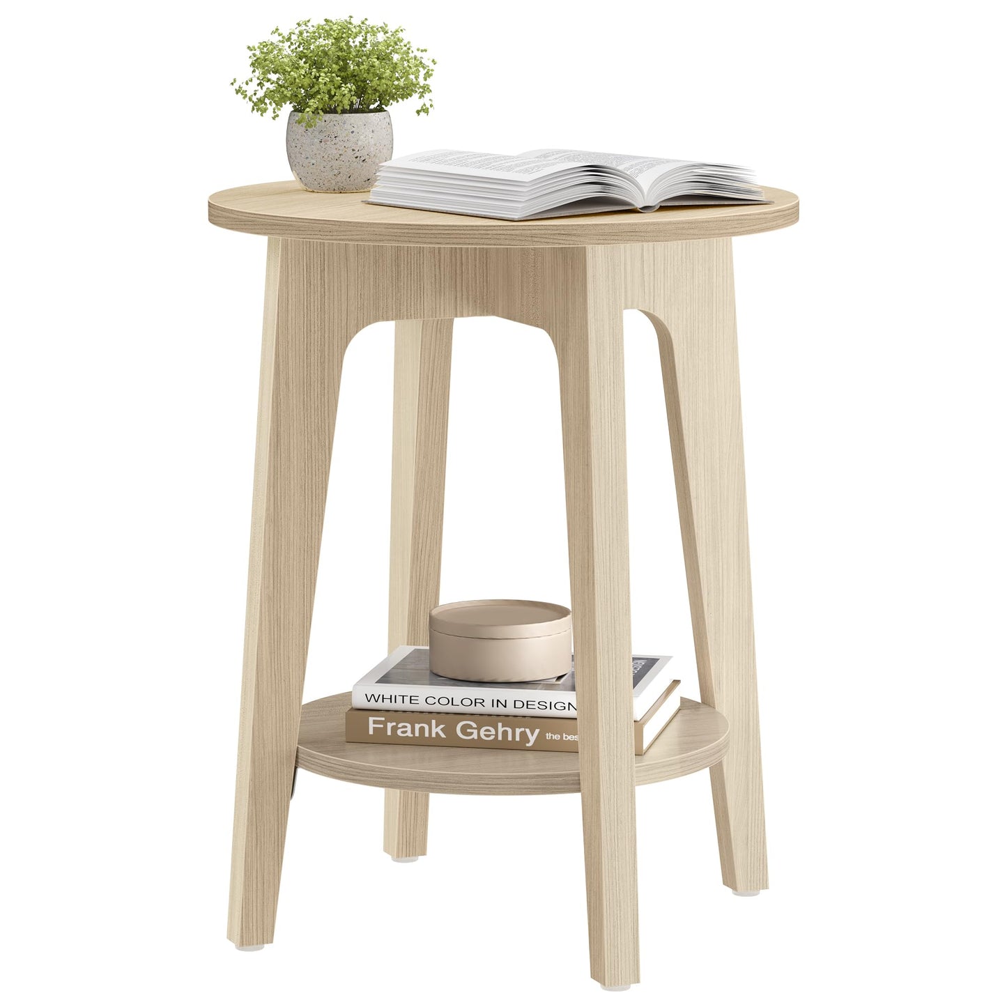 VASAGLE MAEZO Collection - Side Table, 2-Tier Small Round End Table, Nightstand with Tapered Legs, Curved Transitions, for Small Spaces, Living Room, Bedroom, Natural Beige ULET283N01