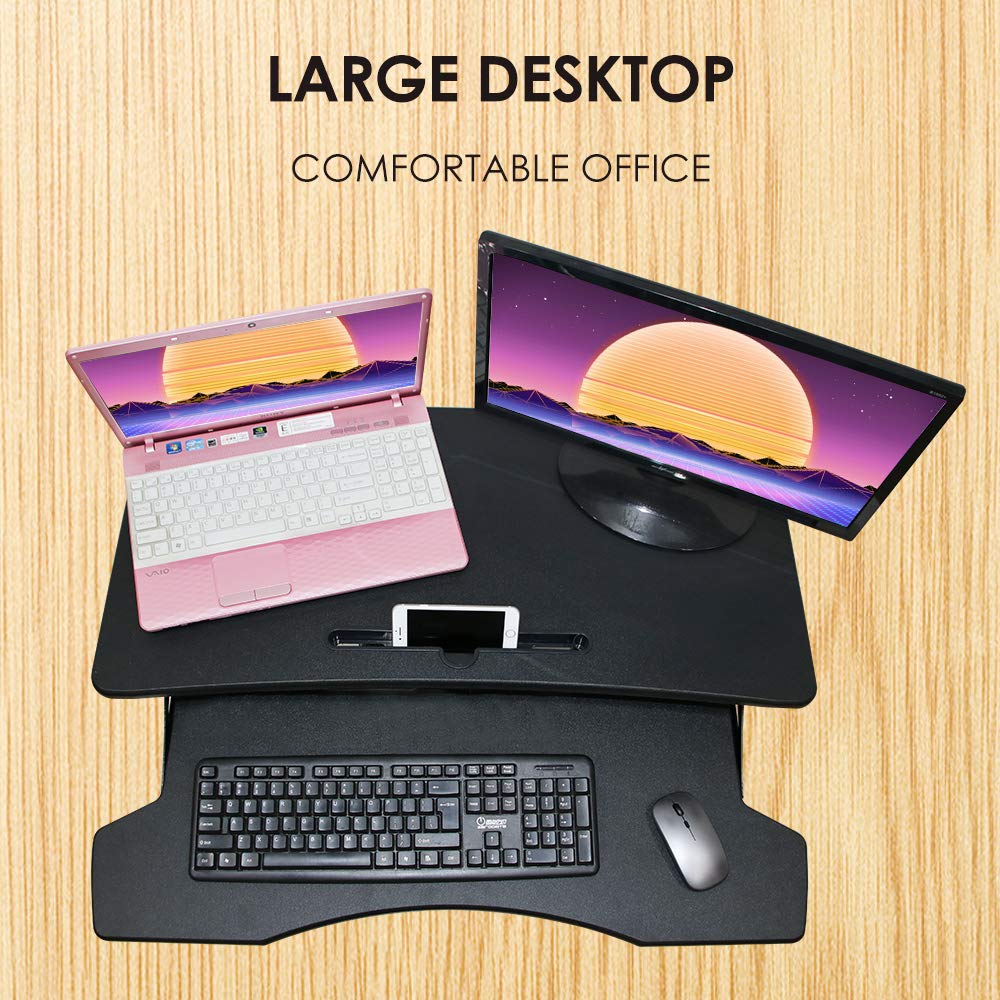 NEWPUTE Standing Desk Converter 32 Inch - Height Adjustable Desk Riser with Keyboard Tray, Wide Sit Stand Workstation for 2 Monitors for Office & Home, Black
