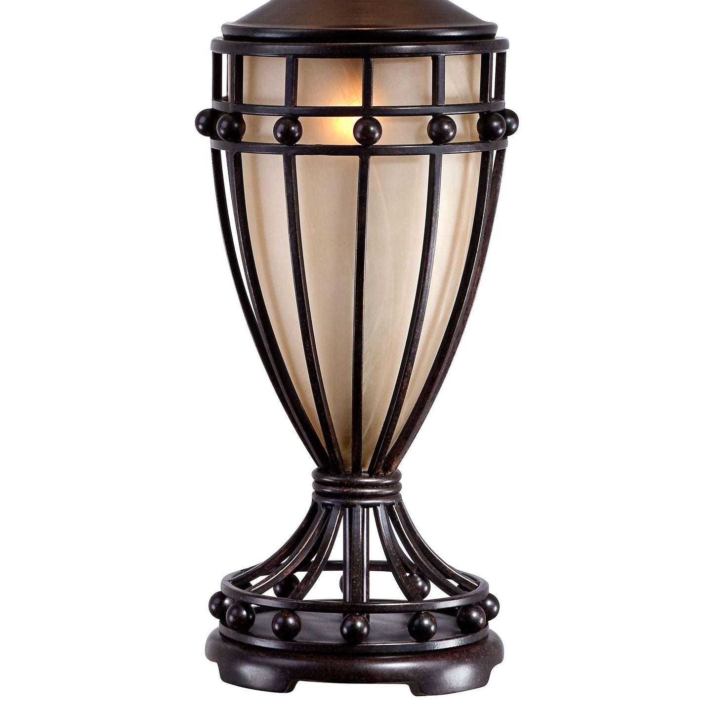 Franklin Iron Works Cardiff Traditional Table Lamp 33" Tall with Night Light Brushed Iron Cage Champagne Urn Glass Beige Bell Flared Shade for Bedroom Living Room House Bedside Nightstand Office