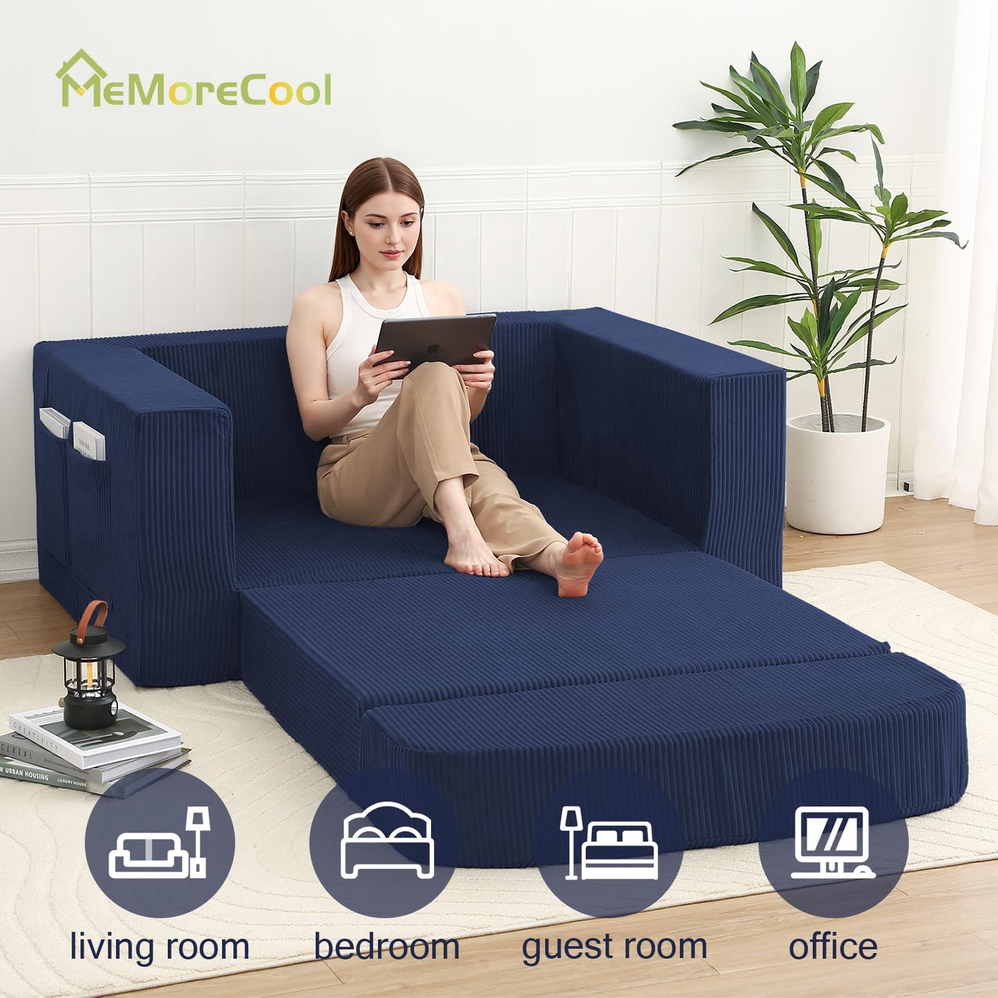 MeMoreCool Boneless Corduroy Loveseat & Sleeper – 2-in-1 Fold-Out Futon Couch Bed with High-Density Foam, Removable Washable Cover for Apartments, Guest Stays, Small Bedrooms
