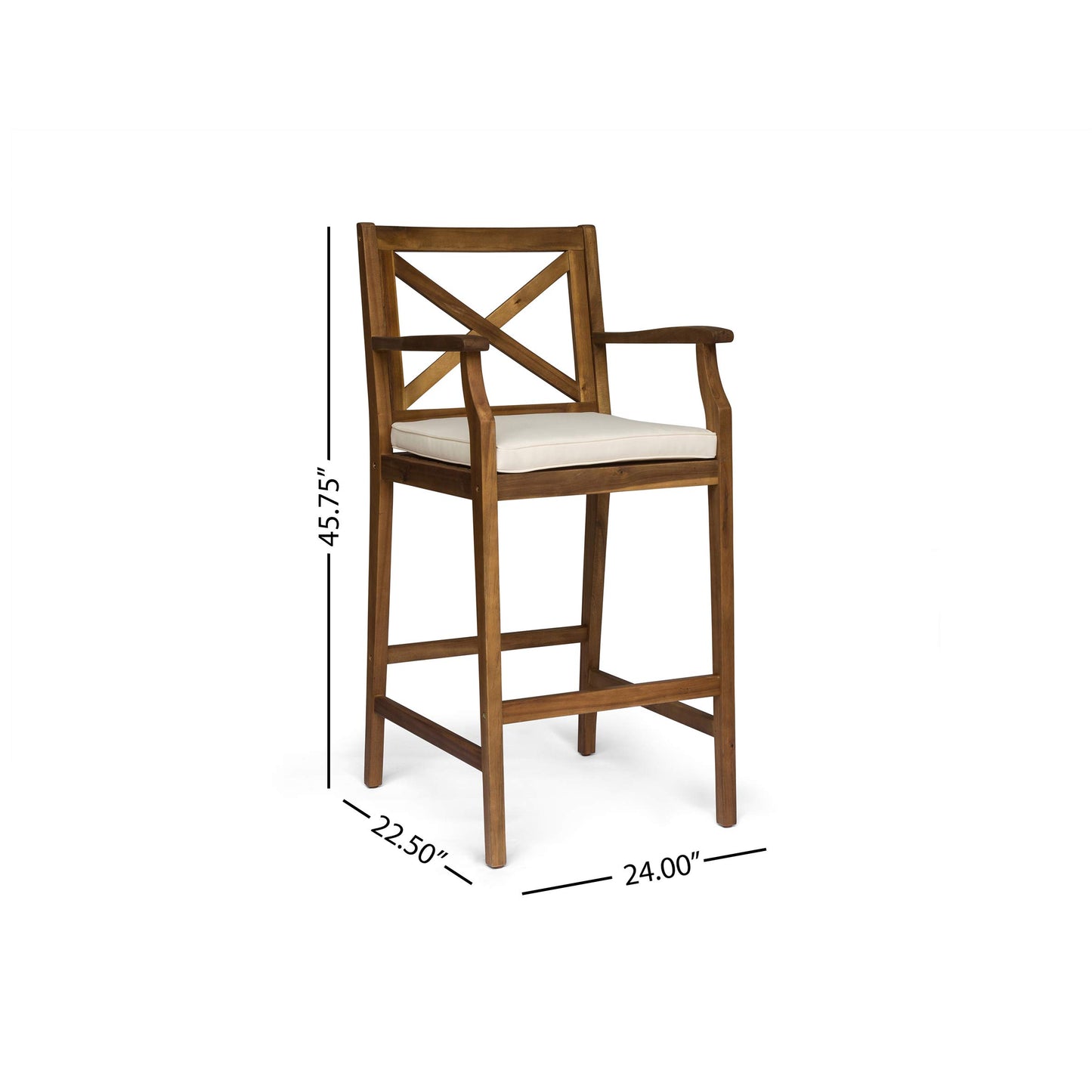 Christopher Knight Home Short Outdoor Acacia Wood Barstools, Teak Finish and Cream (Set of 4)