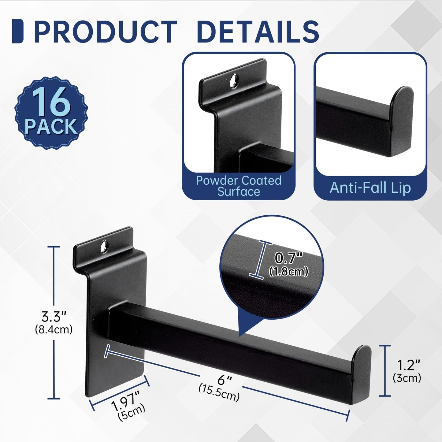 SINCHEEWAY 16 Pack Heavy Duty Tube Slatwall Shelf Brackets, Metal Tubular Slat Wall Brackets with Lip, Slatwall Accessories for Garage, Retail, and Home Storage