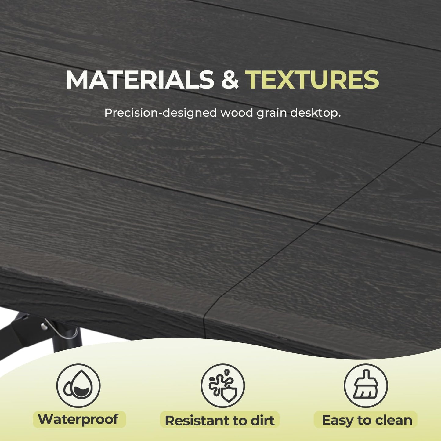 RootRise 4Ft Folding Table Portable Folding Tables Heavy Duty 400 lbs Capacity, Wood Grain Tabletop for Working Meeting Parties, Picnic, Camping, Weddings, Garden Dining-Black (4FT)