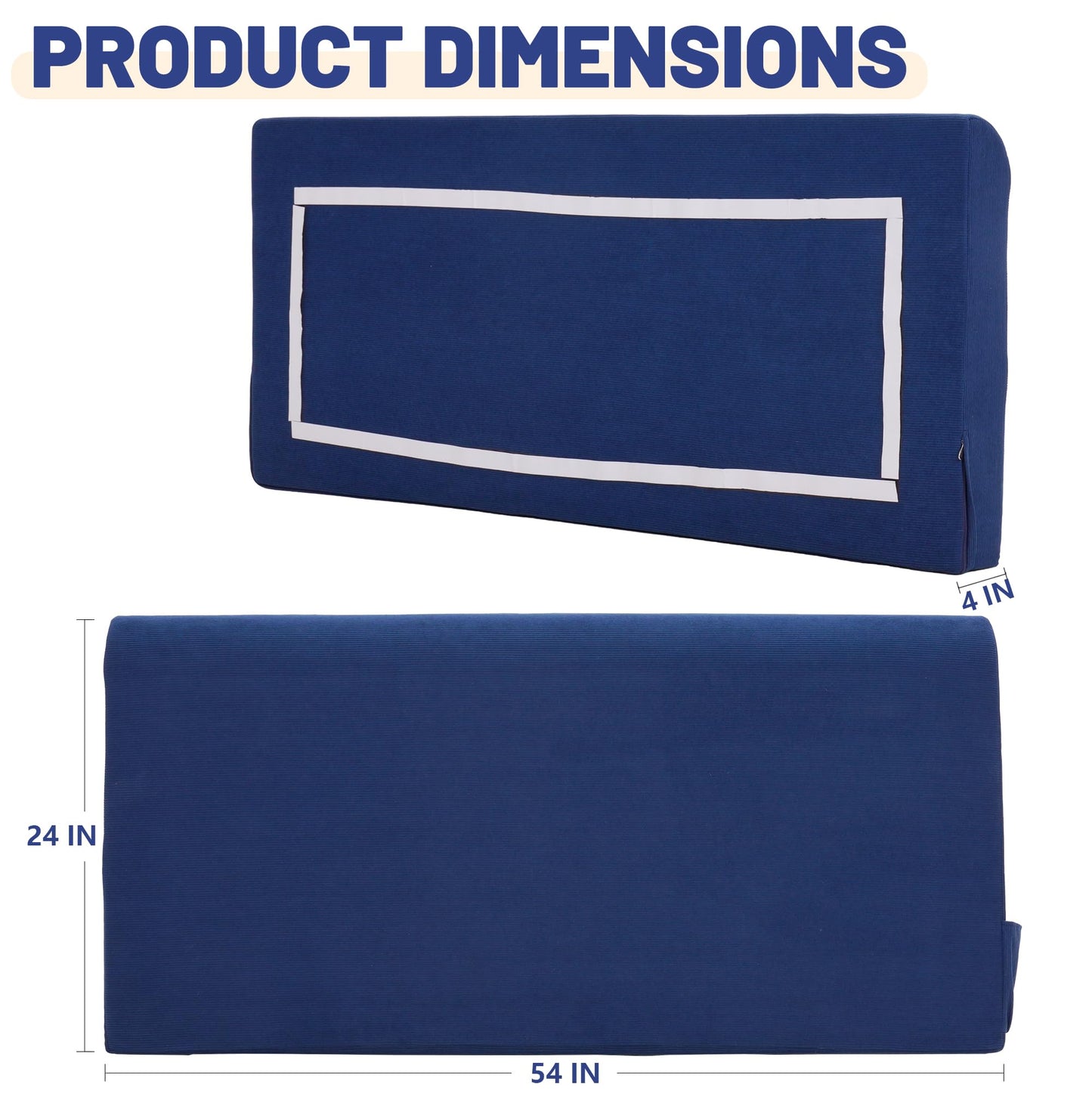 Upholstered Cotton Velvet Full Headboard No Assembly Required Direct Installation, Soft Headboard with Storage Pocket, Removable Washable Cover, 3D Soundproof Bed Wall Panels, 54x4x24, Navy Blue