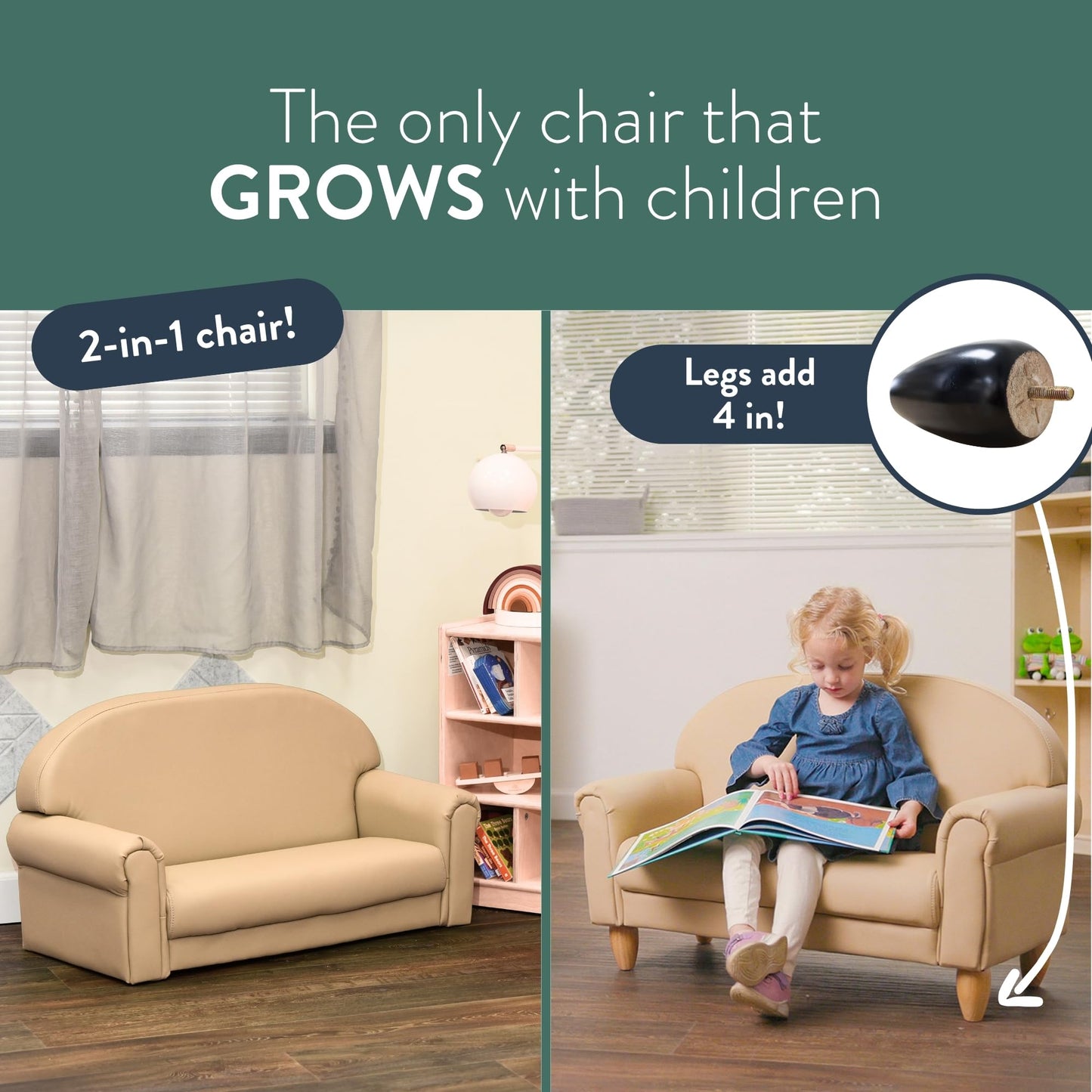 Children's Factory As We Grow Chair and Couch, Flexible Seating for Daycare or Preschool, Kids Reading Couch, Playroom Furniture, Buff