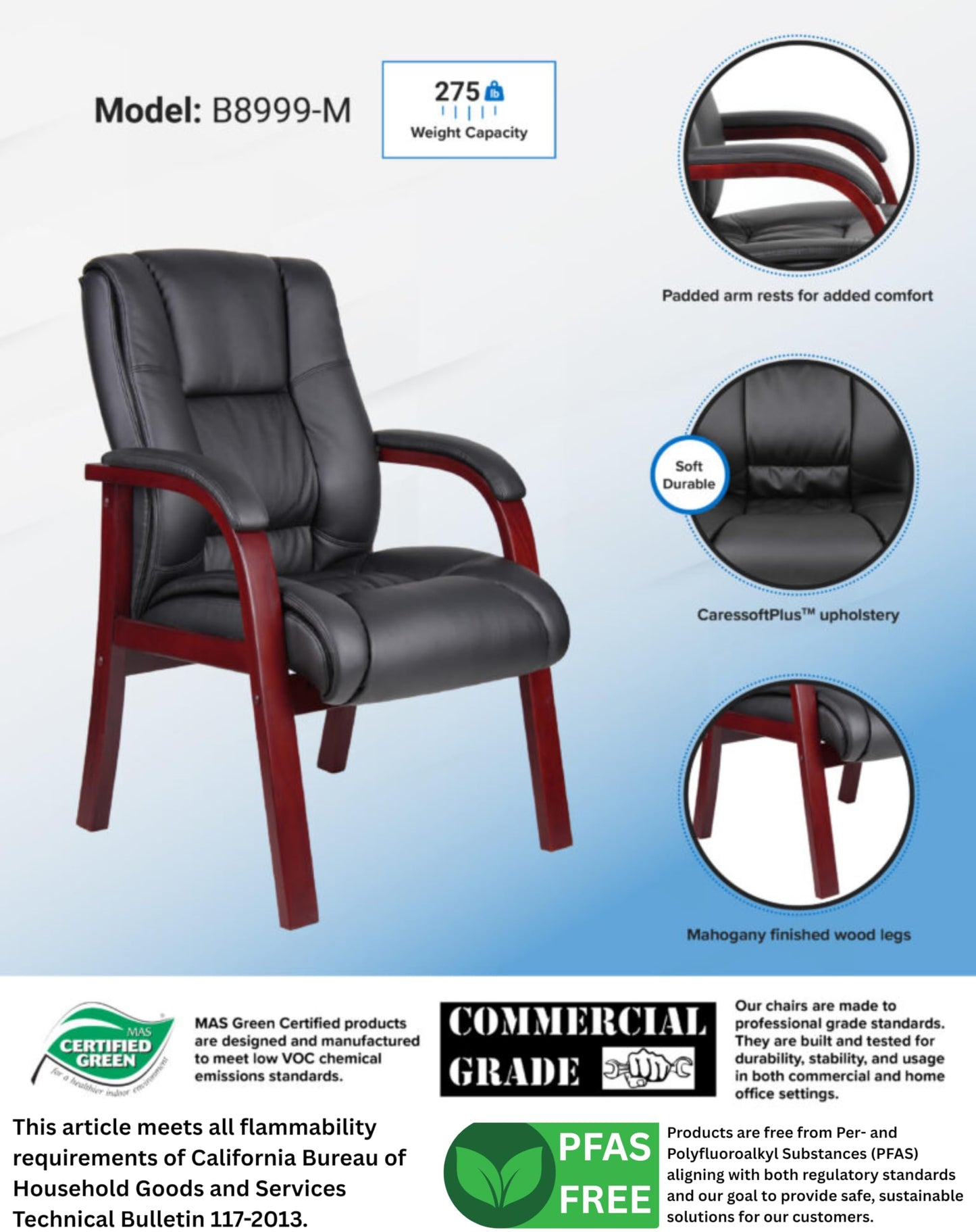 Boss Office Products Mid Back Wood Finished Guest Chair, Mahogany (B8999-M)